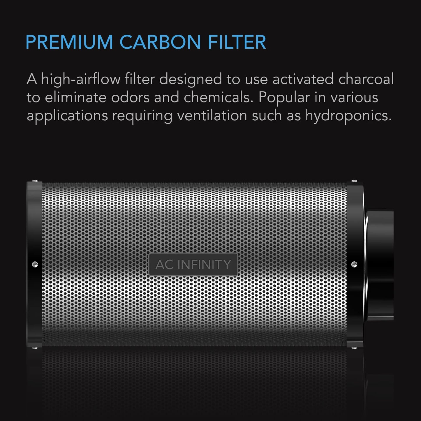 AC Infinity Air Carbon Filter 8" with Premium Australian Virgin Charcoal, for Inline Duct Fan, Odor Control, Hydroponics, Grow Rooms