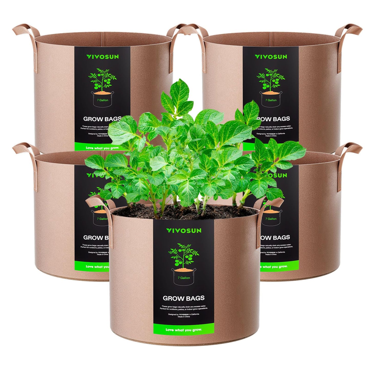 VIVOSUN 5-Pack 3 Gallon Plant Grow Bags Heavy Duty Thickened Nonwoven Fabric Pots with Handles