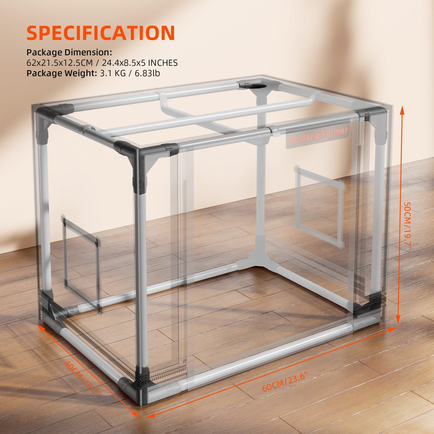 Spider Farmer Pro Series 4.6x2.3x6.6 Grow Tent, 55"x28"x80" with Roll-up Door, Observation Window Floor Tray, 2000D Thicken Mylar Canvas, 4x2 for Hydroponic Indoor Growing for SF2000, SE4500, G4500