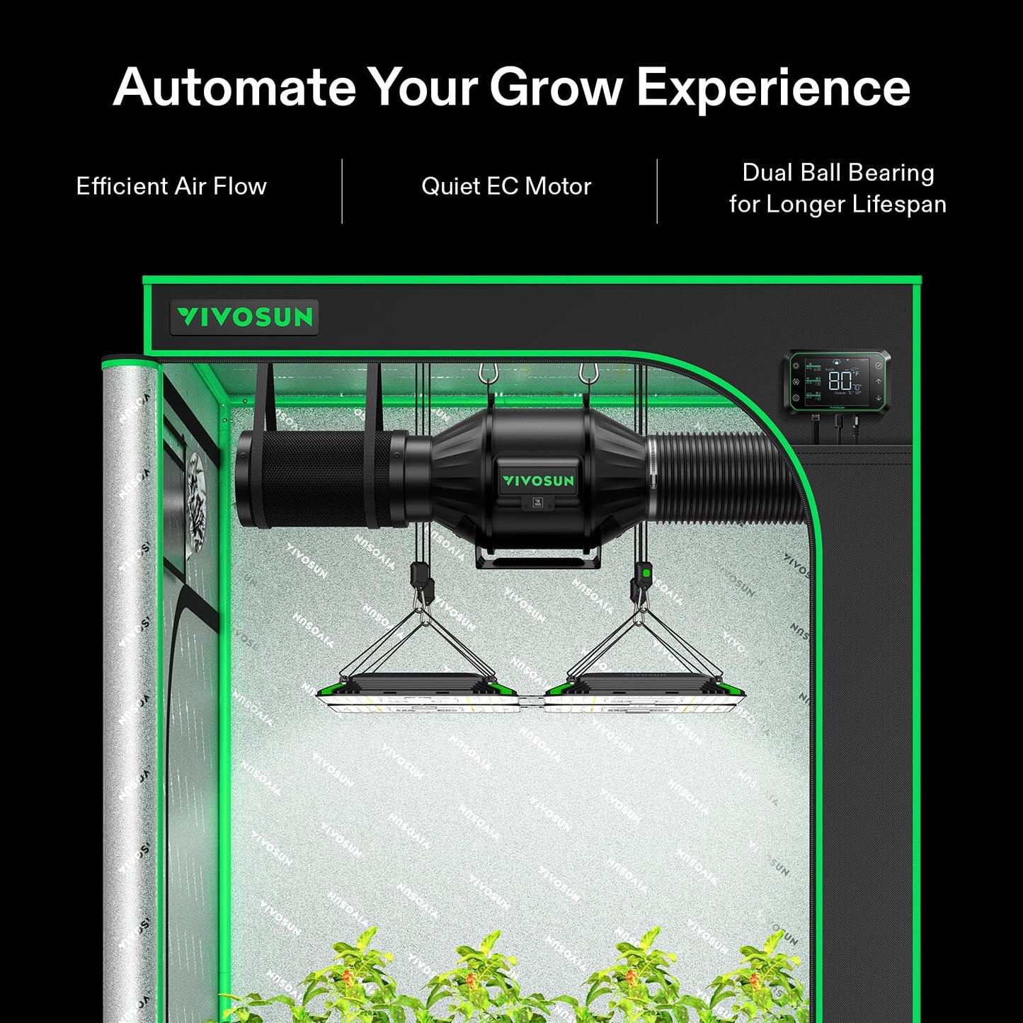 VIVOSUN Smart Air Filtration PRO T6 Kit 6", AeroZesh T6 Inline Duct Fan w/GrowHub E42A Temp. Humidity WiFi-Controller, Carbon Filter & Ducting, Cooling & Ventilation System for Grow Tent, Hydroponics