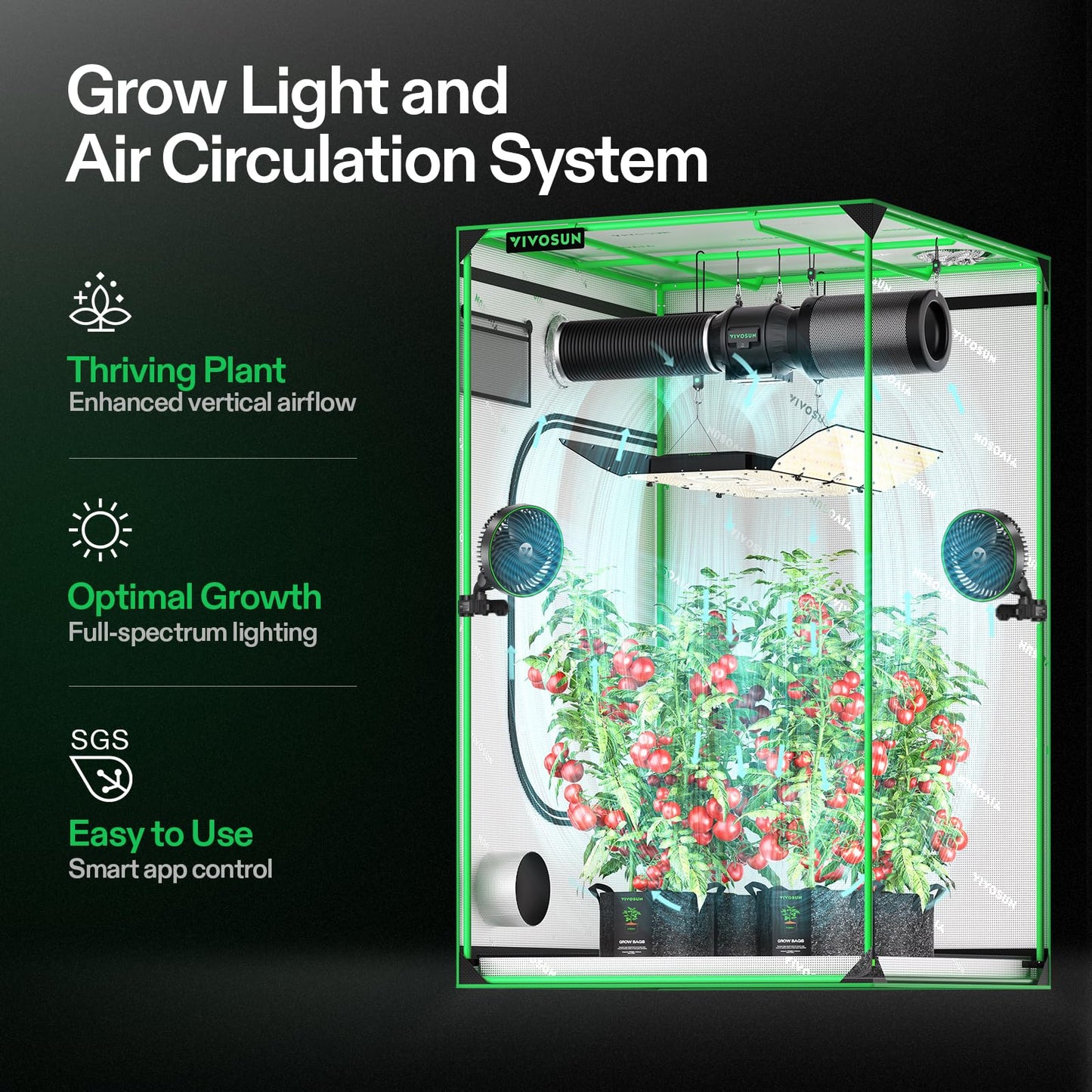 VIVOSUN AeroLight Wing AW200SE, LED Grow Light 200W with Integrated Circulation Fan, Compatible with App, Used with Growhub Controller E42A/E25 to Achieve More Functions for 4x2/3x3 Grow Tent