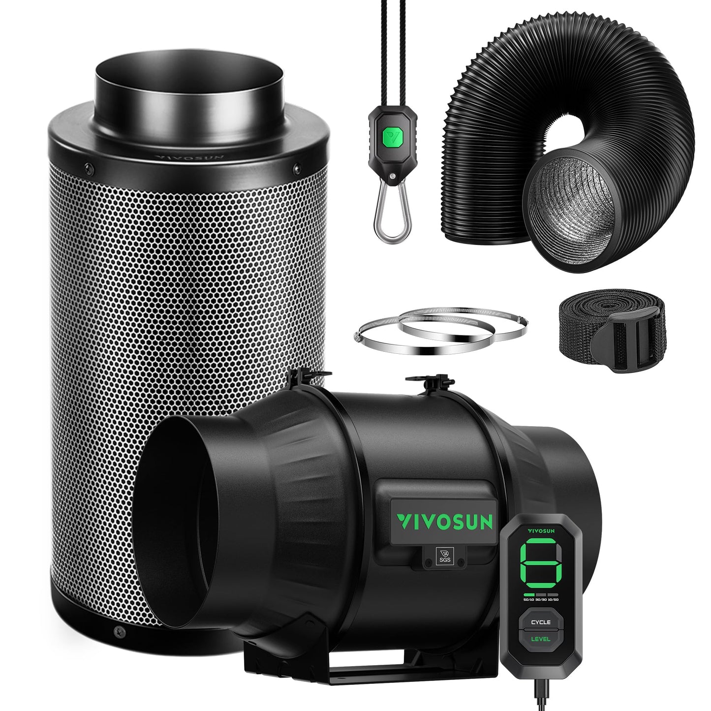 VIVOSUN Smart Air Filtration G4 Kit 4", AeroZesh G4 Inline Duct Fan with E12 Speed Controller, Carbon Filter & 8' Ducting, Cooling & Ventilation System for Grow Tents, Indoor Gardening, Hydroponics