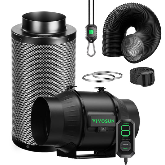 VIVOSUN Smart Air Filtration G4 Kit 4", AeroZesh G4 Inline Duct Fan with E12 Speed Controller, Carbon Filter & 8' Ducting, Cooling & Ventilation System for Grow Tents, Indoor Gardening, Hydroponics