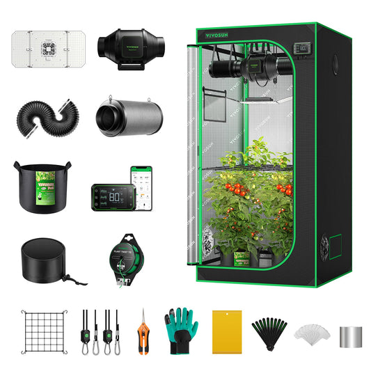 VIVOSUN GIY Smart Grow Tent System 4x2, WiFi-Integrated Grow Tent Kit, with Automate Ventilation and Circulation, Schedule Full Spectrum 200W LED Grow Light, and GrowHub E42A Controller