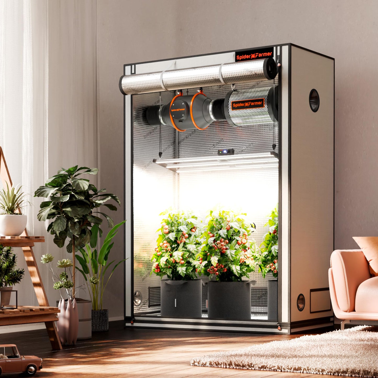 Spider Farmer Pro Series 4.6x2.3x6.6 Grow Tent, 55"x28"x80" with Roll-up Door, Observation Window Floor Tray, 2000D Thicken Mylar Canvas, 4x2 for Hydroponic Indoor Growing for SF2000, SE4500, G4500