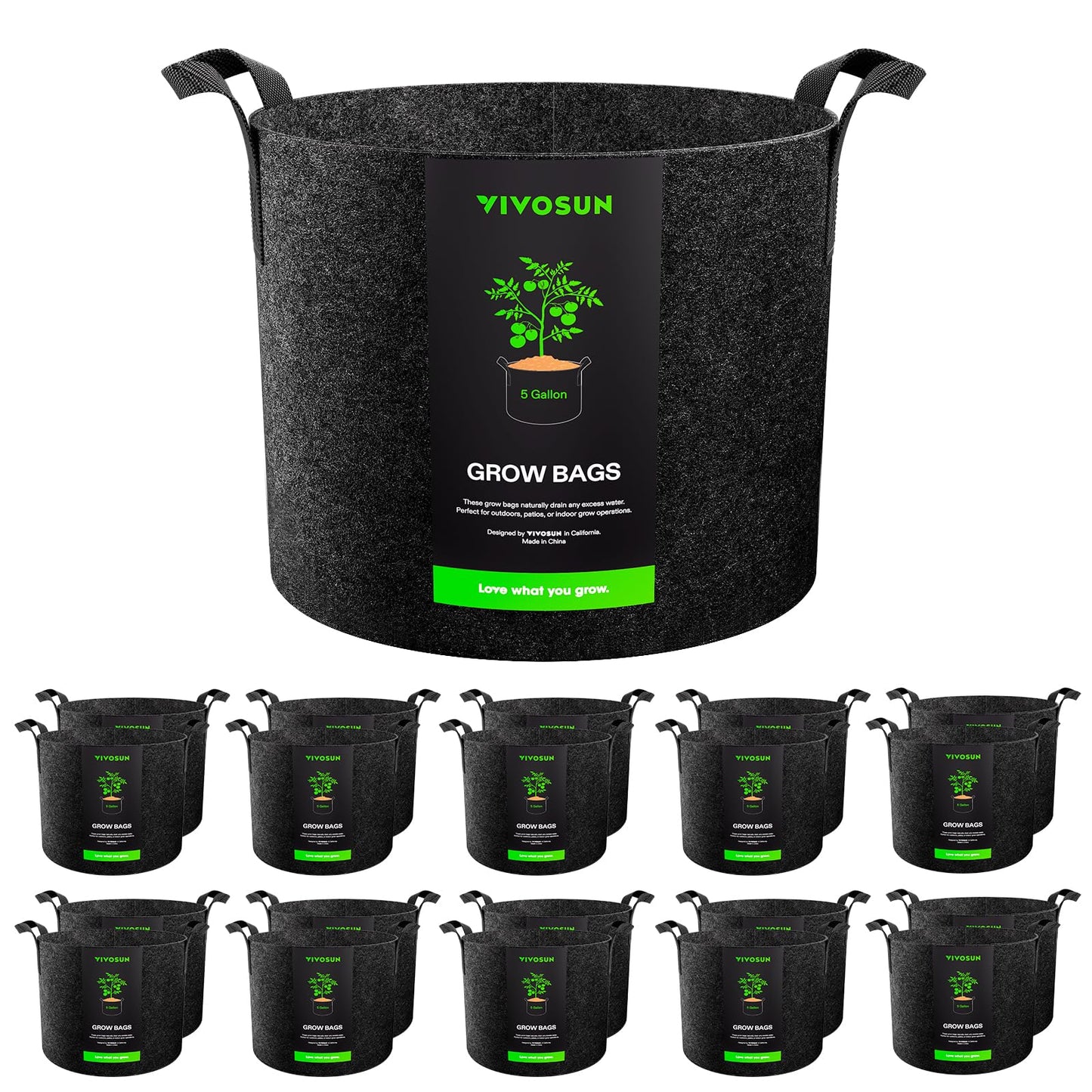 VIVOSUN 20-Pack 7 Gallon Grow Bags, Heavy Duty Thickened Nonwoven Fabric Pots with Handles for Flowers Fruits and Vegetables Black