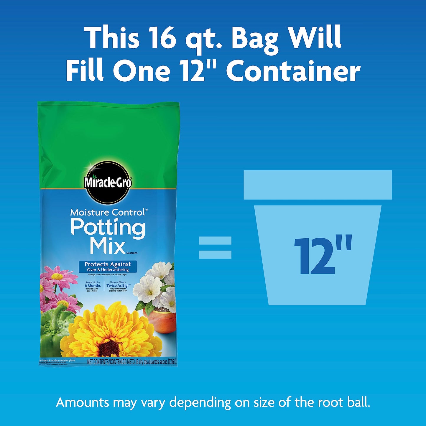Miracle-Gro Moisture Control Potting Mix, For Container Plants, Protects against Over- and Under-Watering, 8 qt., 2-Pack