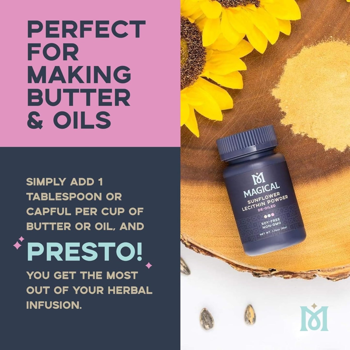 MAGICAL BUTTER Sunflower Lecithin Powder 2-Pack – Soy-Free, Non-GMO, Vegan & Kosher Emulsifier for Baking, Butter & Oil Stabilizer – 1.76 oz Each