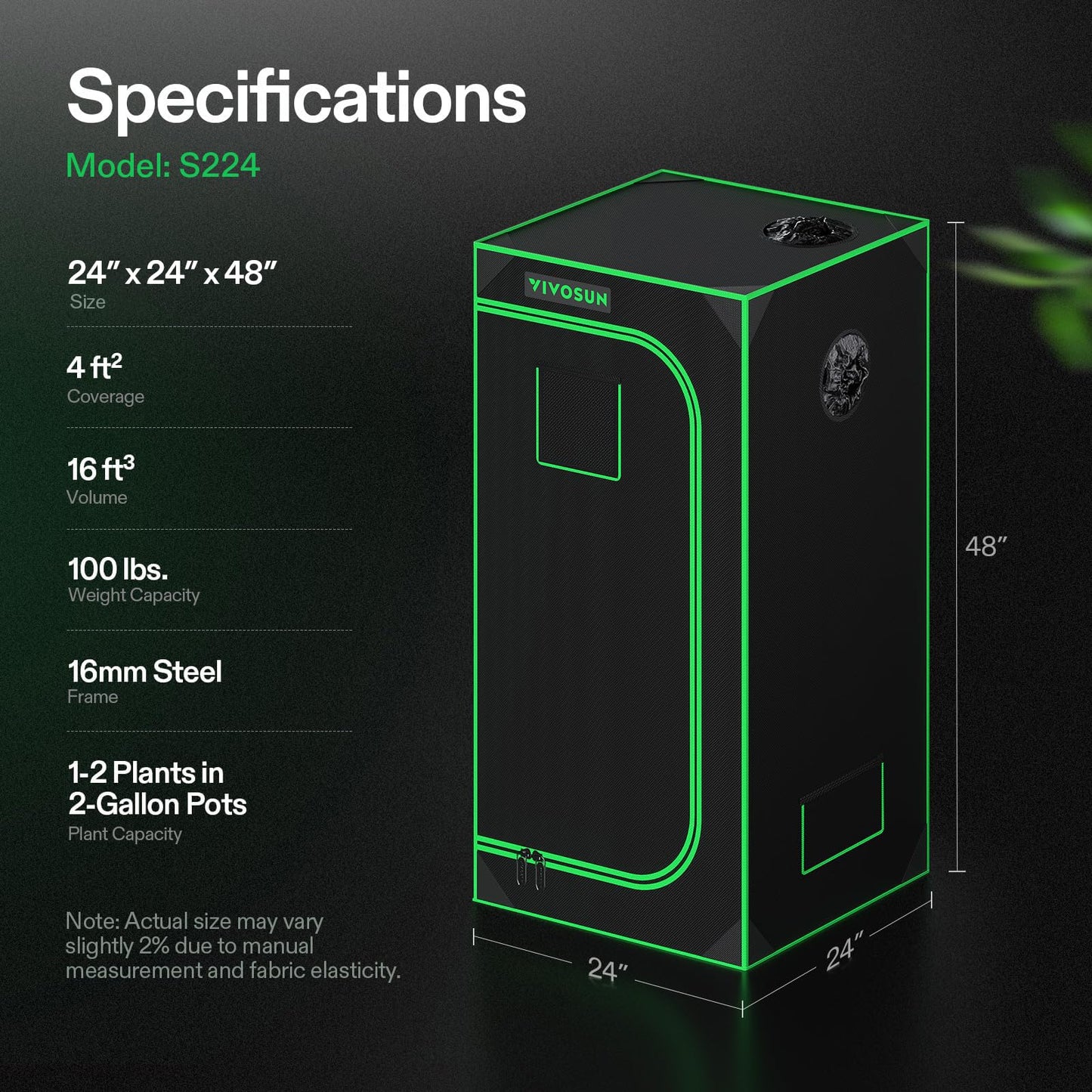 VIVOSUN S448 4x4 Grow Tent, 48"x48"x80" High Reflective Mylar with Observation Window and Floor Tray for Hydroponics Indoor Plant for VS4000/VSF4300