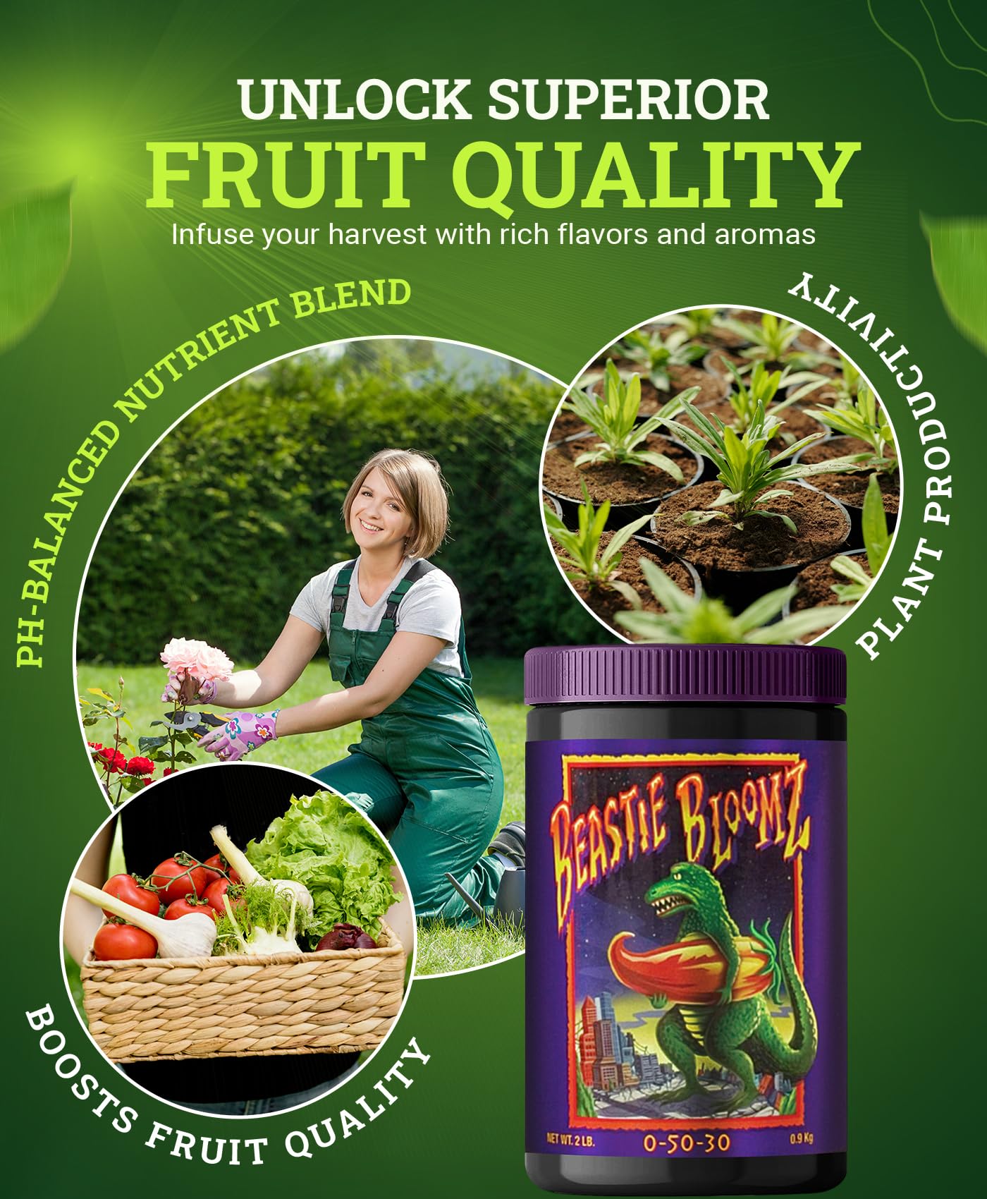 FoxFarm Beastie Bloomz Soluble Fertilizer - High-Phosphorus Fertilizer for Mid to Late Flowering, pH Balanced - Supports Blossom Development, NPK 0-5-3 (6 oz)