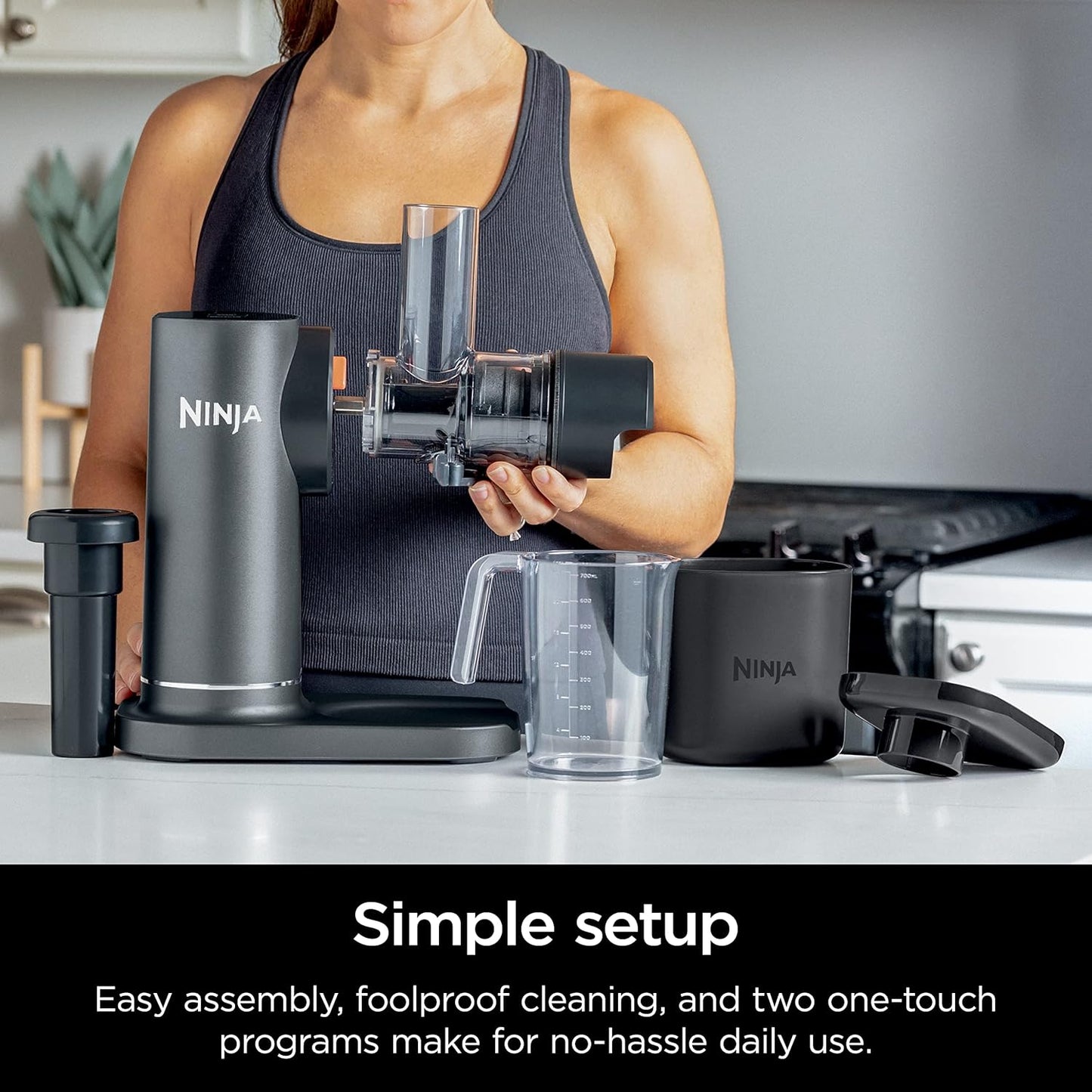 Ninja JC151 NeverClog Cold Press Juicer, Powerful Slow Juicer with Total Pulp Control, Countertop, Electric, 2 Pulp Functions, Dishwasher Safe, 2nd Generation, Charcoal