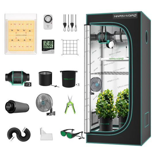 MARS HYDRO 4x4 Smart Grow Tent Kit Complete System,480W FC-E4800 APP WIFI Control Light 2646pcs LED,1680D High Reflective Mylar,with 6inch 32dB,402CFM Adjustable Ventilation Kit,10 Speed Grow Tent Fan