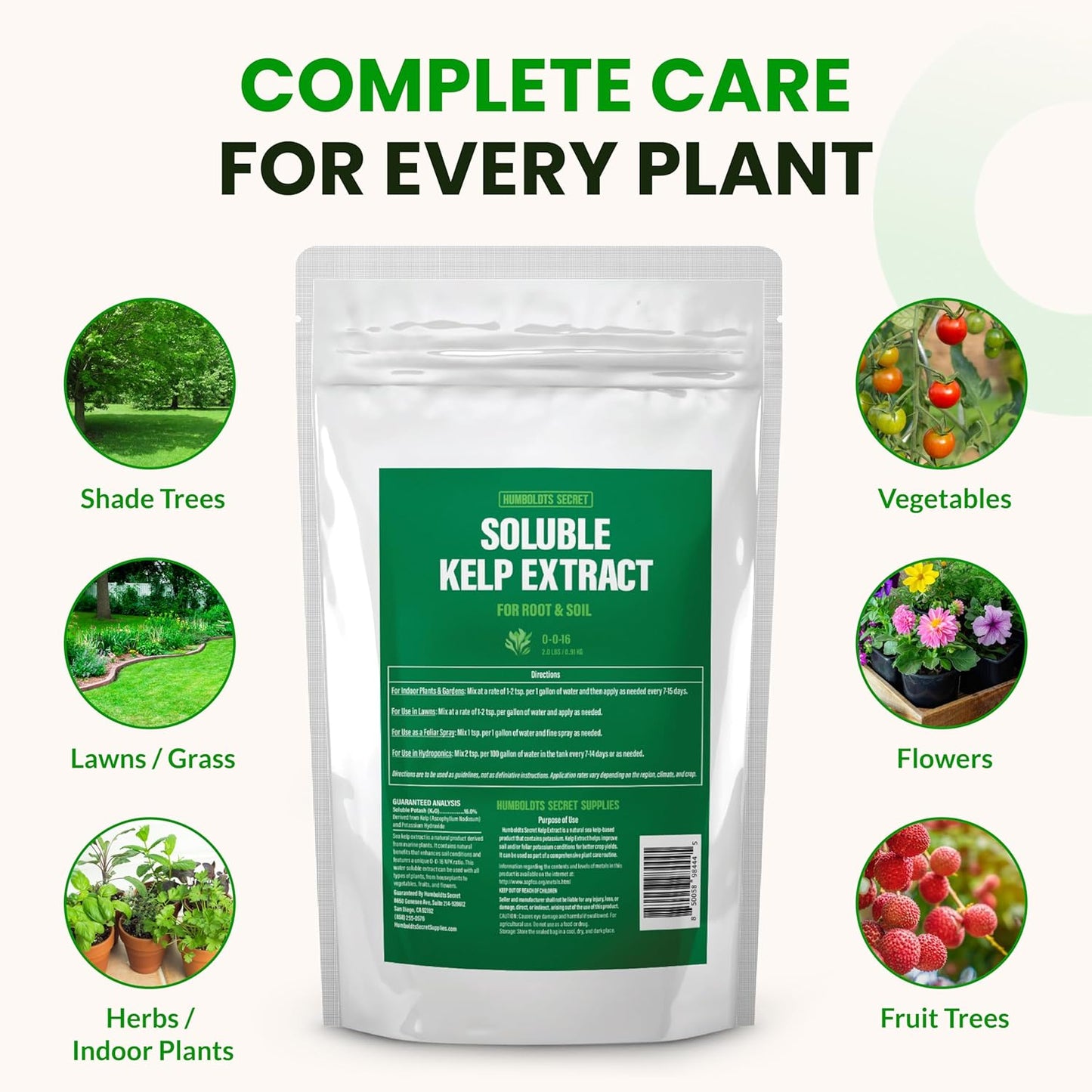Humboldts Secret Soluble Kelp Extract Powder | 0-0-16 Water Seaweed Fertilizer | Concentrated Nutrients & Minerals for Lawn, Garden, Vegetables, Houseplants, Succulents & Hydroponics | 2 lb Bag