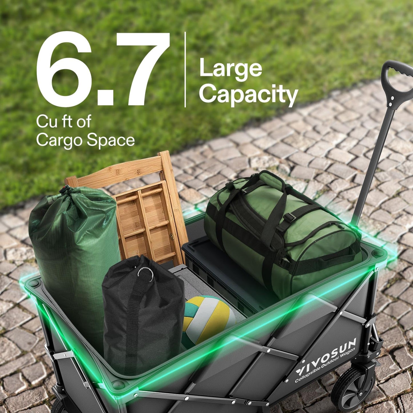 VIVOSUN Collapsible Folding Wagon, 350 lb Load-Bearing Outdoor Utility Cart with Silent Universal Wheels, Cup Holders &Side Pockets, Adjustable Handle, for Camping, Garden, Sports, Picnic, Shopping