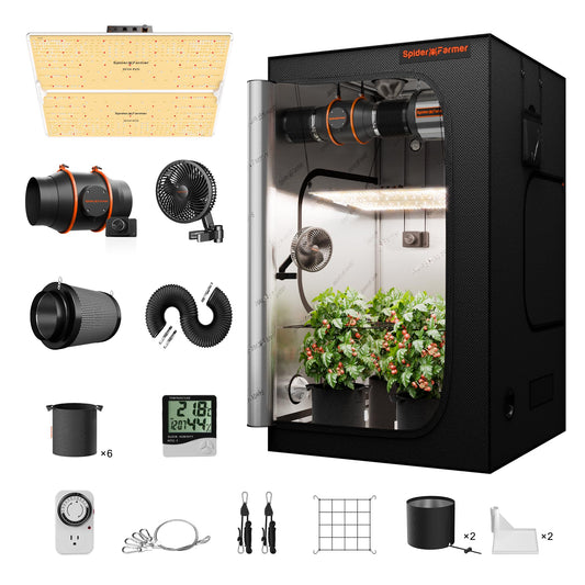 Spider Farmer Grow Tent Kit Complete 3x3x6ft G3000 Bar Style LED Grow Light Full Spectrum Ventilation System 36"x36"x70" Indoor Grow 1680D Canvas Tent 4" Inline Fan Carbon Filter & 6'' Clip Fan