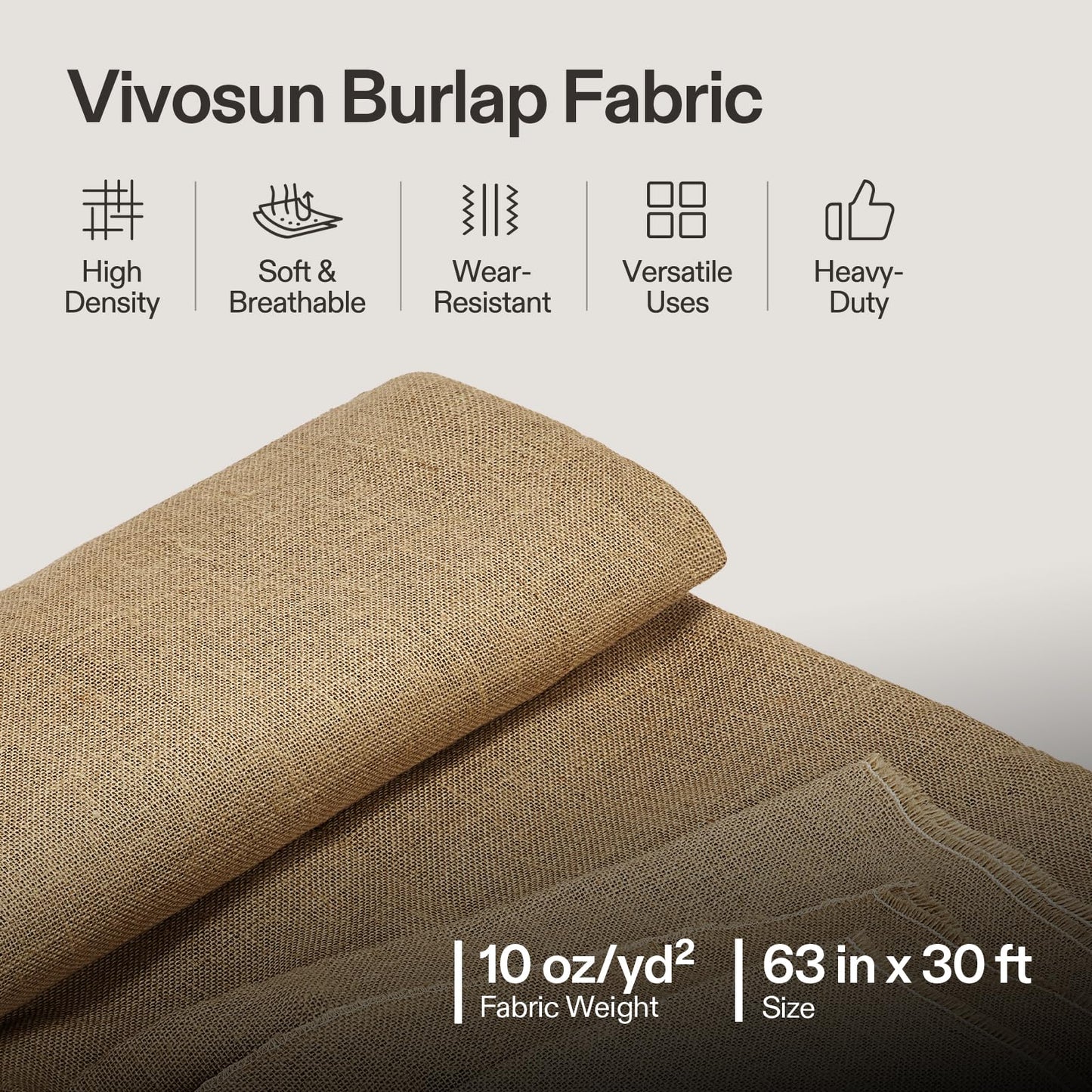 VIVOSUN 40 in x 13 ft Burlap Fabric, High Density Natural Jute Fiber, Multipurpose Burlap for Gardening, Outdoor Plant Care, Weed Barrier, DIY Crafts, and Decoration