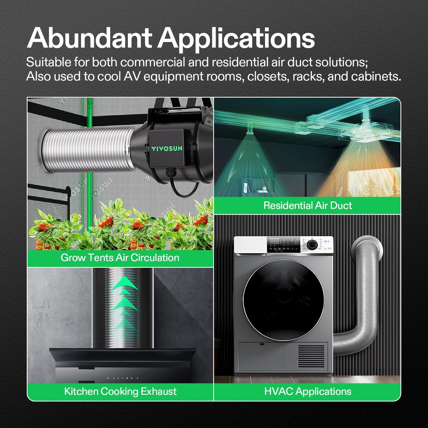 VIVOSUN 4 Inch 25 Feet Flex Air Aluminum Duct for Ventilation, 2 Clamps Included, Long Heavy-Duty Multi-Layer Dryer Hose Vent Kit, Duct Fan Systems