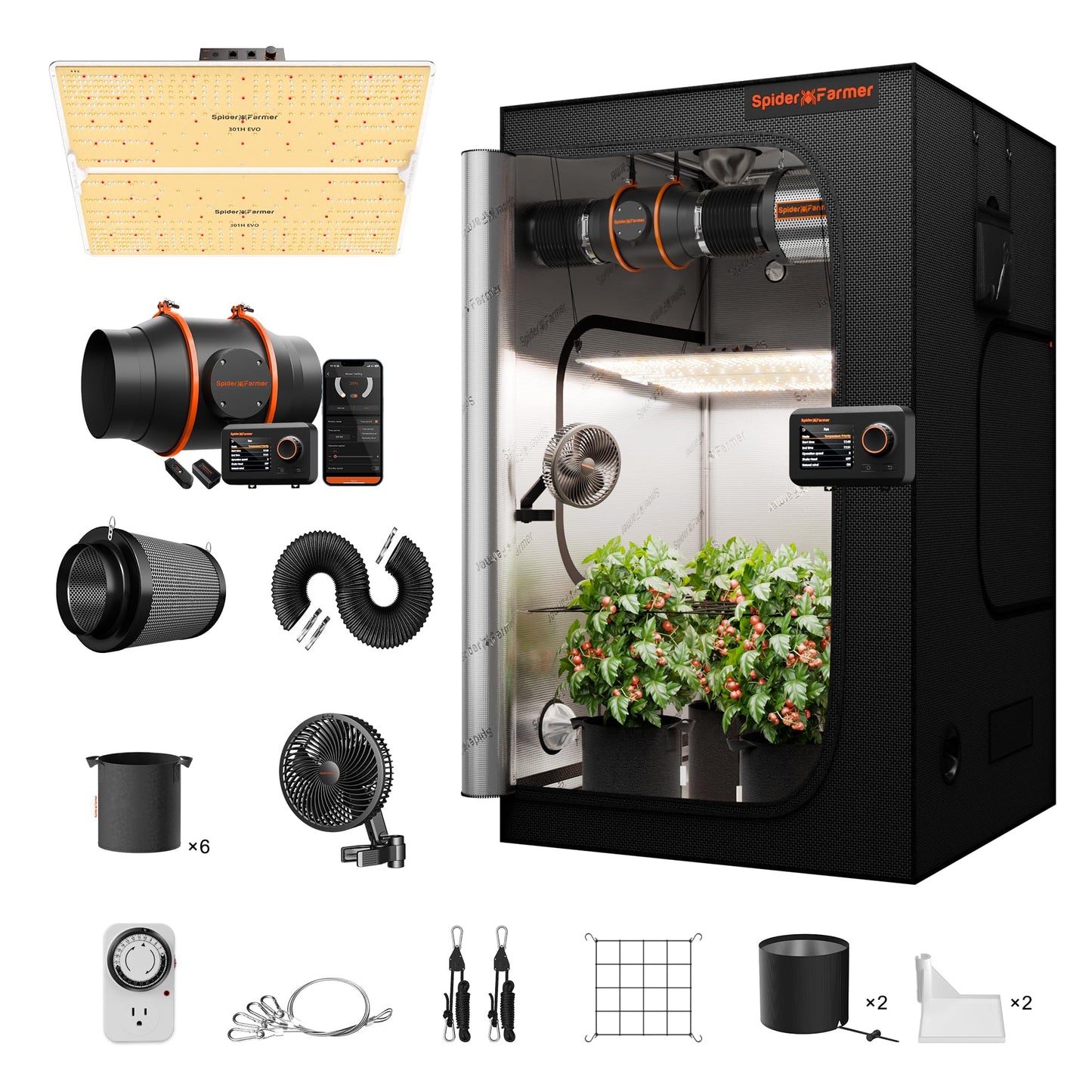 Spider Farmer Grow Tent Kit Complete 3x3x6ft G3000 Bar Style LED Grow Light Full Spectrum Ventilation System 36"x36"x70" Indoor Grow 1680D Canvas Tent 4" Inline Fan Carbon Filter & 6'' Clip Fan