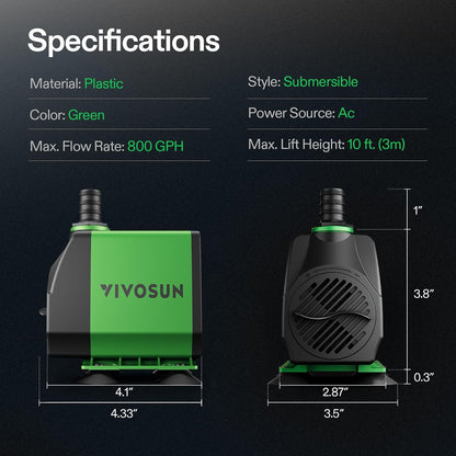 VIVOSUN Submersible Fountain Water Pumps, Multiple Options