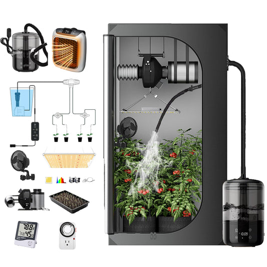 Grow Tent Kit 4x2 Enhance Verson,Grow Tent Complete System Design for Indoor Plants(Tent+LED Light+Odor Fan Filter Sets+Clip Fan+HUMIDIFER+Heater+DRIP Sets) (48X24X60 Grow Tent KIT)