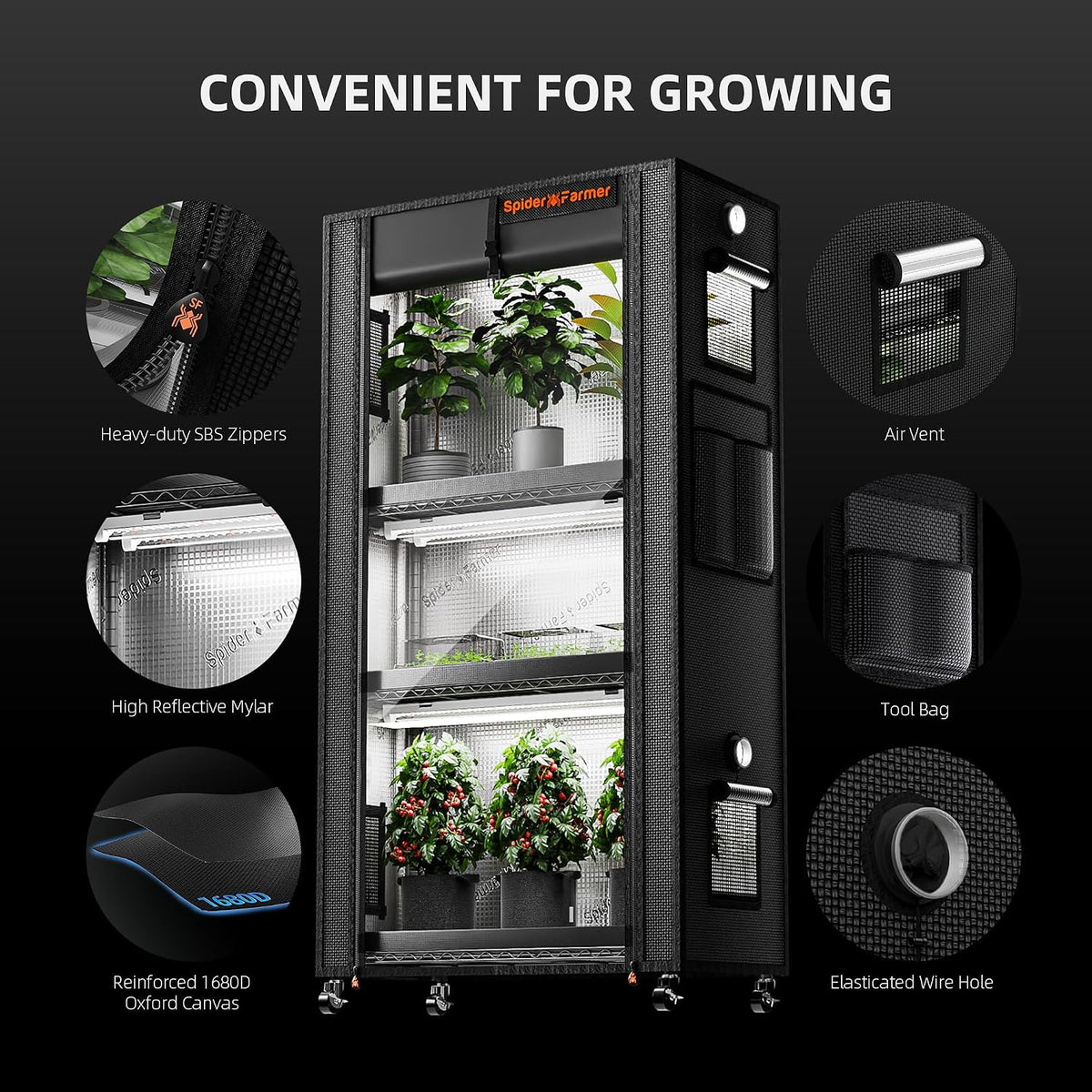 Spider Farmer 4 Tier Plant Stand with Grow Lights Indoor Greenhouse Shelf