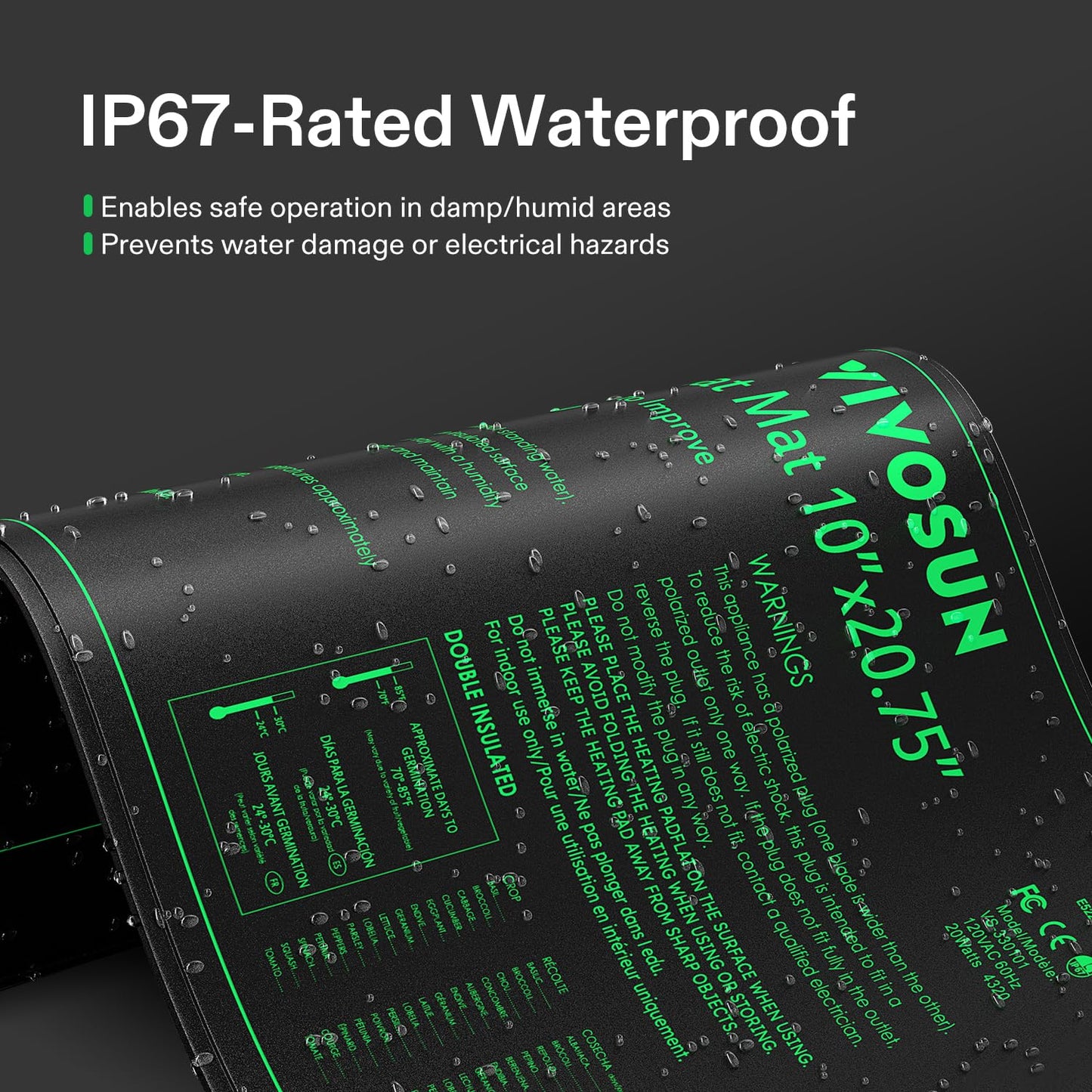 VIVOSUN Durable Waterproof Seedling Heat Mat 10" x 20.75" UL & MET-Certified Warm Hydroponic Heating Pad for Germination, Indoor Gardening, Greenhouse