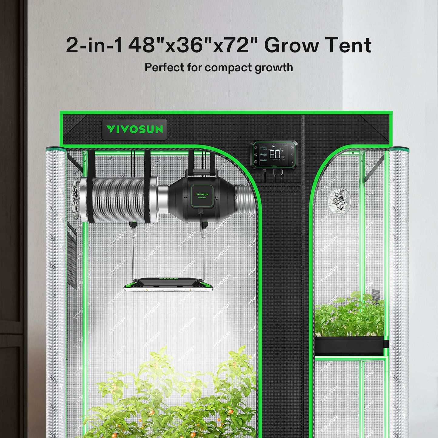 VIVOSUN D948 2-in-1 9x4 Grow Tent, 108"x48"x80" High Reflective Mylar with Multi-Chamber and Floor Tray for Hydroponic Indoor Plant