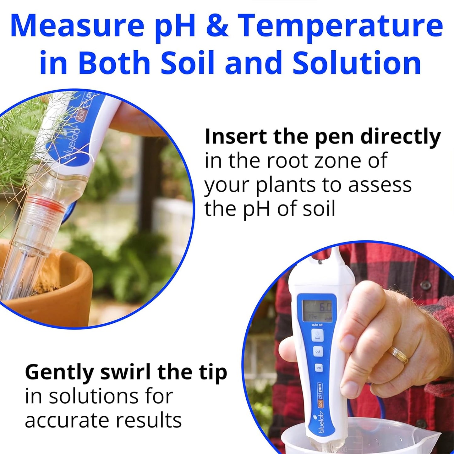 Bluelab PENSOILPH Soil pH Pen, Digital Meter and Water Test Kit, Also Used for Coco and Rockwool with Easy Calibration for Hydroponic System and Indoor Plant Grow, Clear