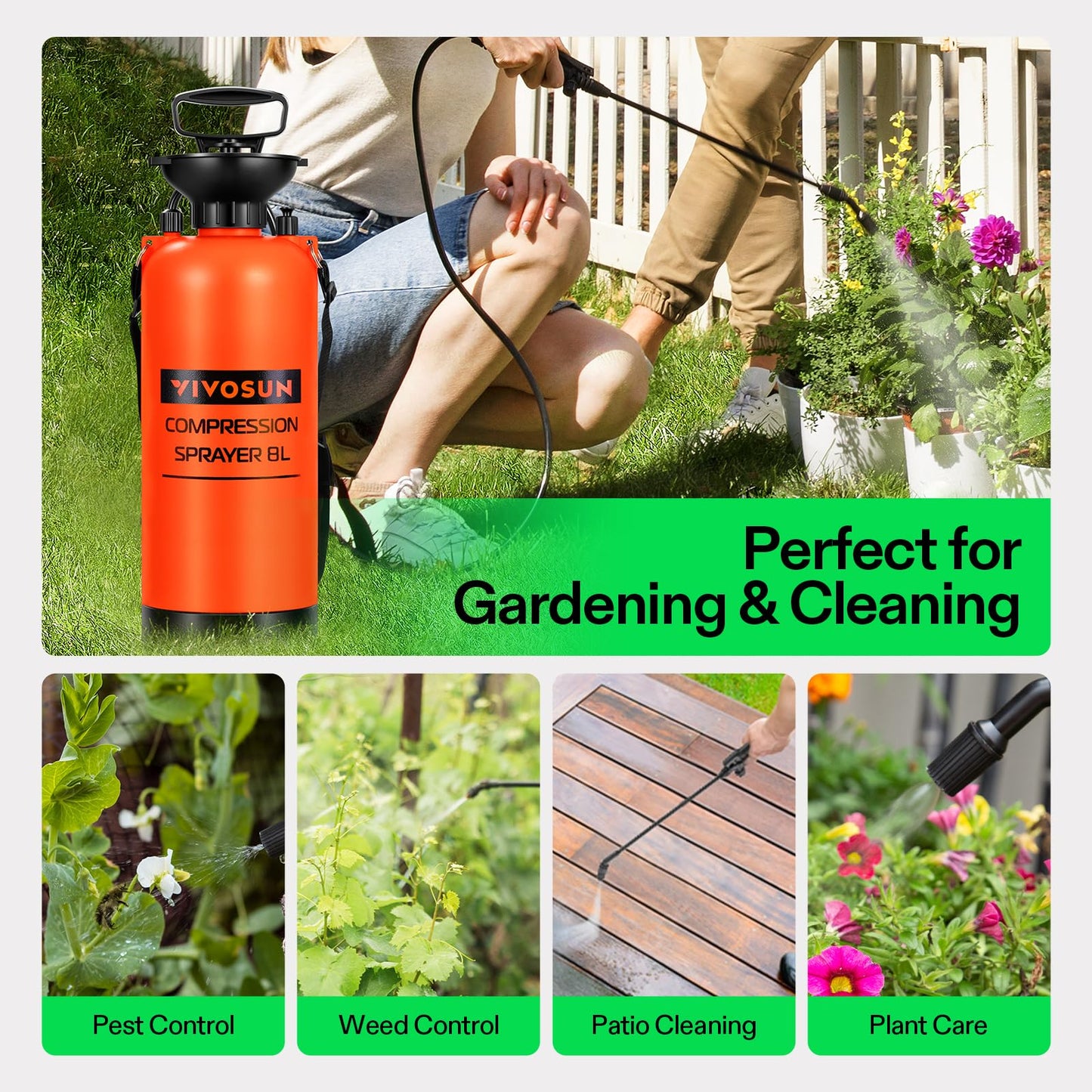 VIVOSUN 1.35-Gallon Pump Pressure Sprayer, Pressurized Lawn & Garden Water Spray Bottle with Adjustable Shoulder Strap, for Spraying Plants, Garden Watering and Household Cleaning