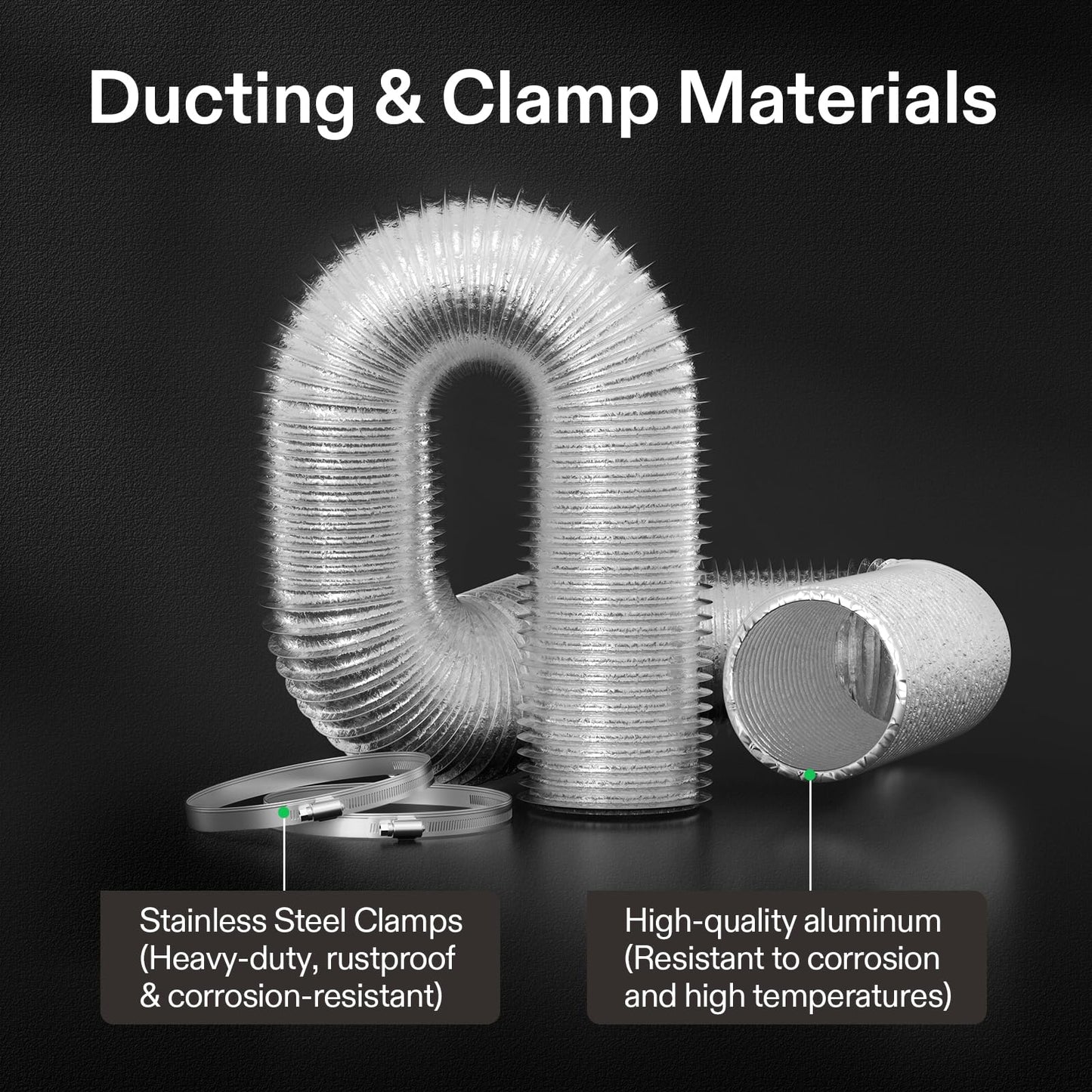 VIVOSUN 4 Inch 25 Feet Flex Air Aluminum Duct for Ventilation, 2 Clamps Included, Long Heavy-Duty Multi-Layer Dryer Hose Vent Kit, Duct Fan Systems