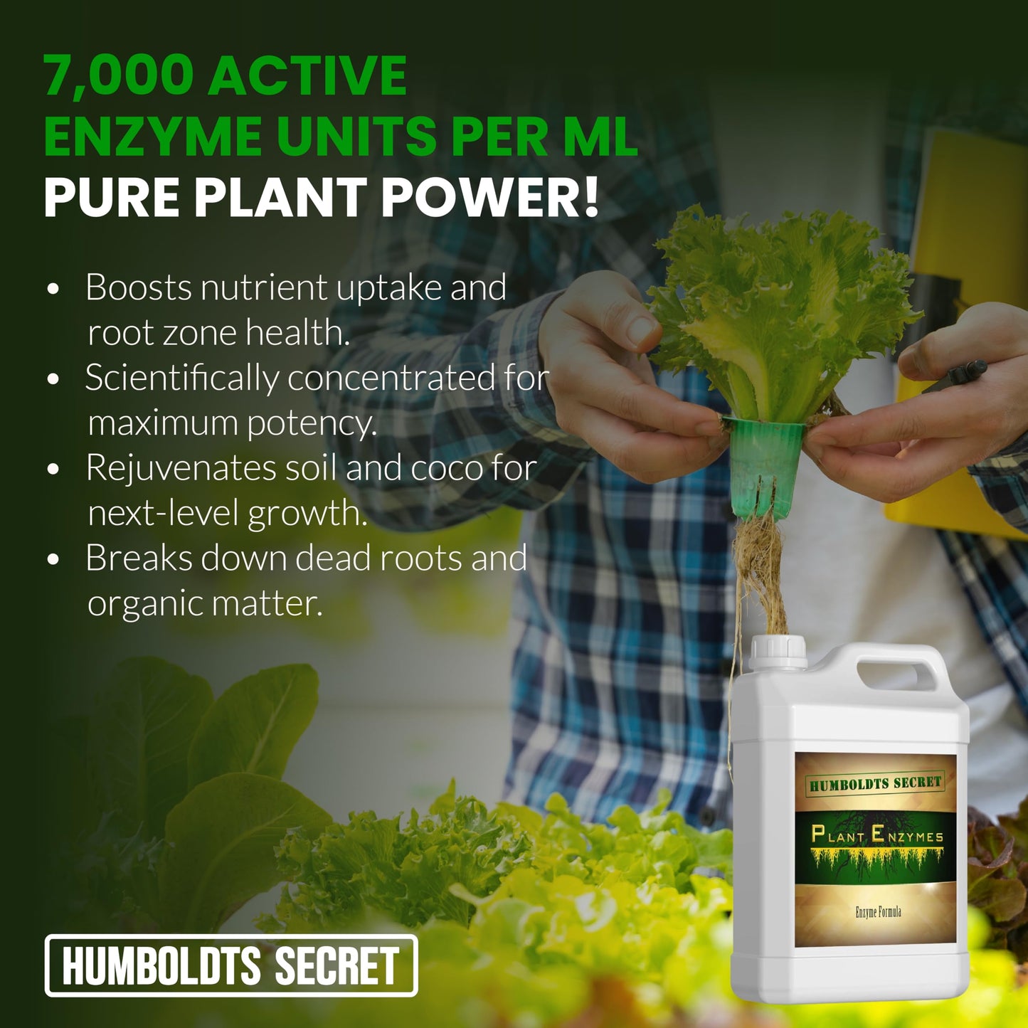 Humboldts Secret Plant Enzymes | 7,000 Active Units per mL | Root & Soil Enzyme Additive for Hydroponic and Aeroponic Systems | Boosts Growth and Root Strength for Maximum Nutrient Uptake | 8 Ounce