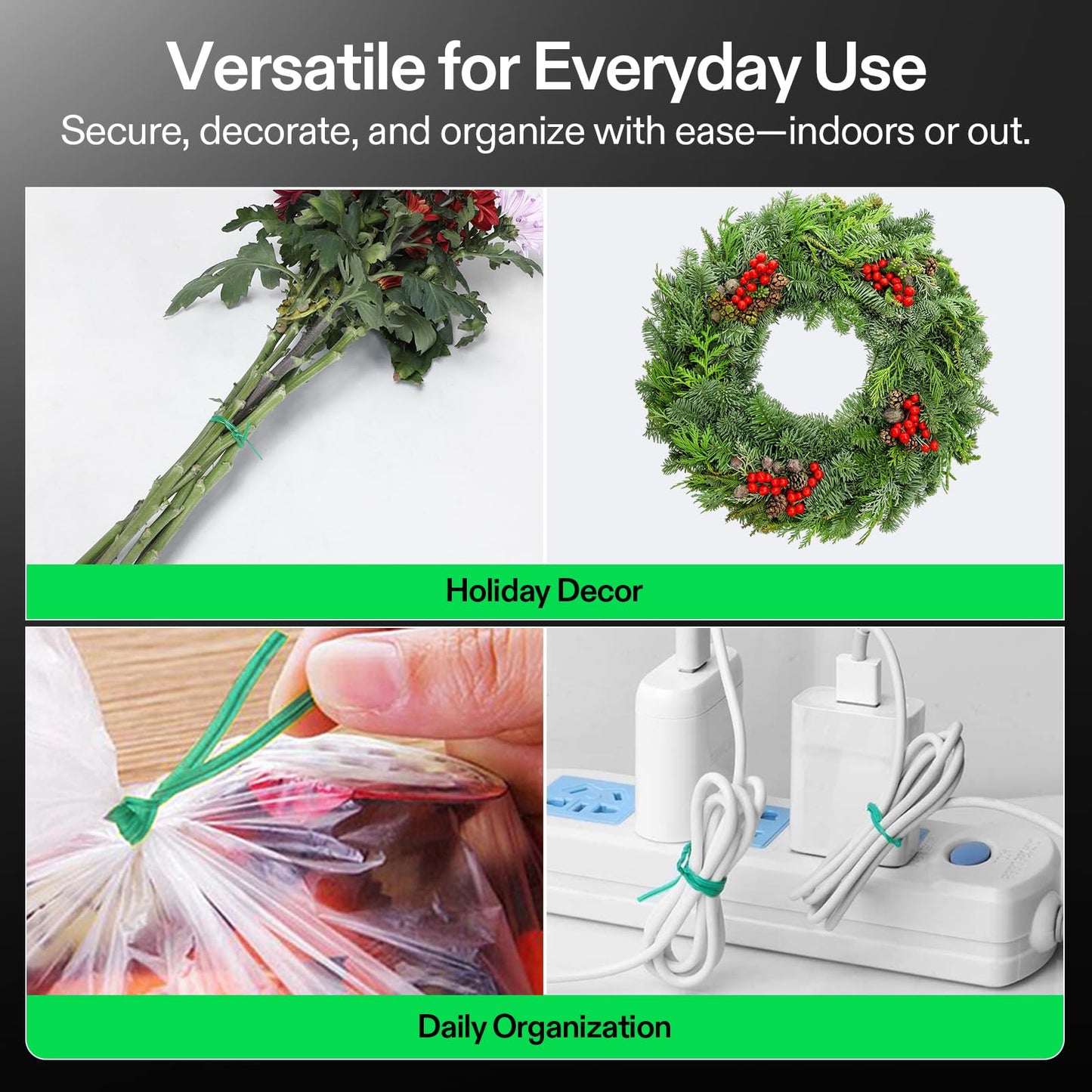 VIVOSUN Twist Ties, 164 ft (50m) PE-Coated Green Plant Ties with Cutter, Reusable & Flexible Tomate Ties for Plant Support, Indoor Outdoor Gardening, Cable Management, Home Office Organization