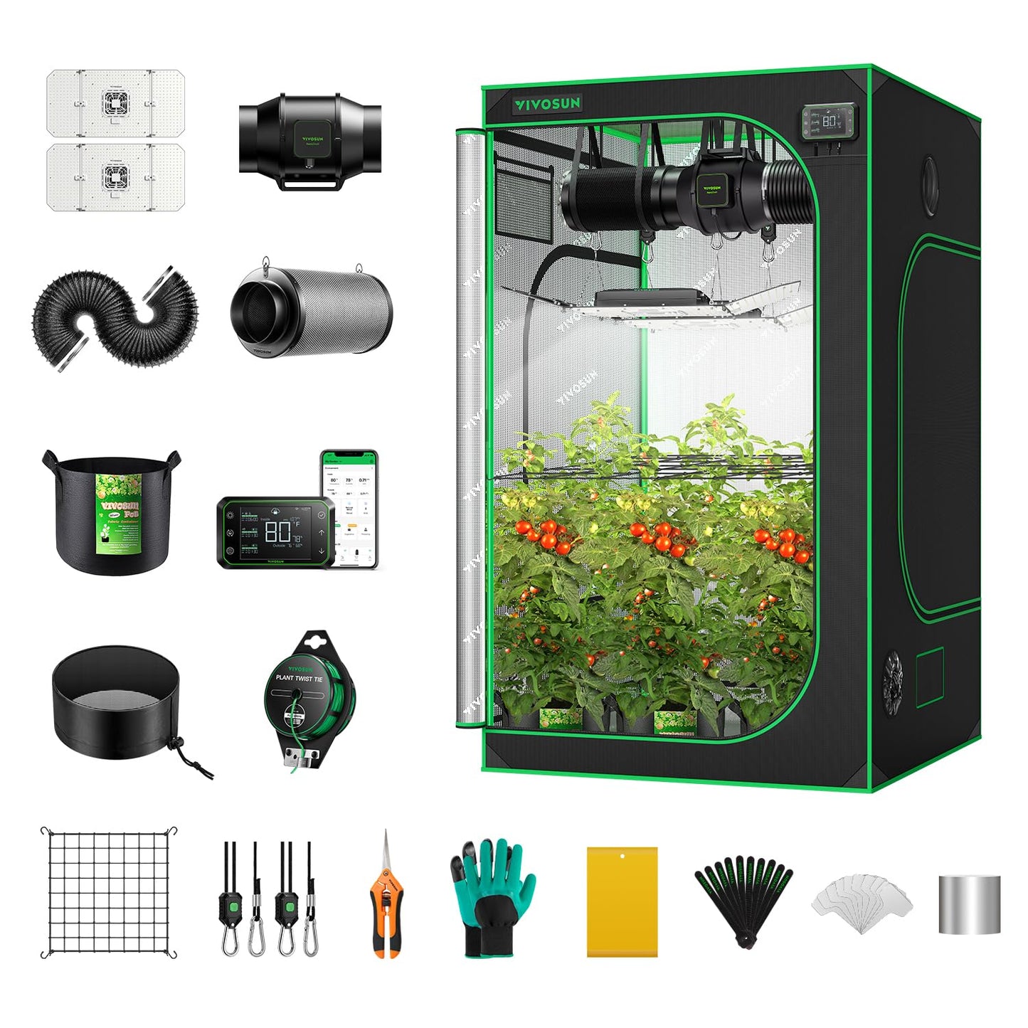 VIVOSUN GIY Smart Grow Tent System 4x2, WiFi-Integrated Grow Tent Kit, with Automate Ventilation and Circulation, Schedule Full Spectrum 200W LED Grow Light, and GrowHub E42A Controller