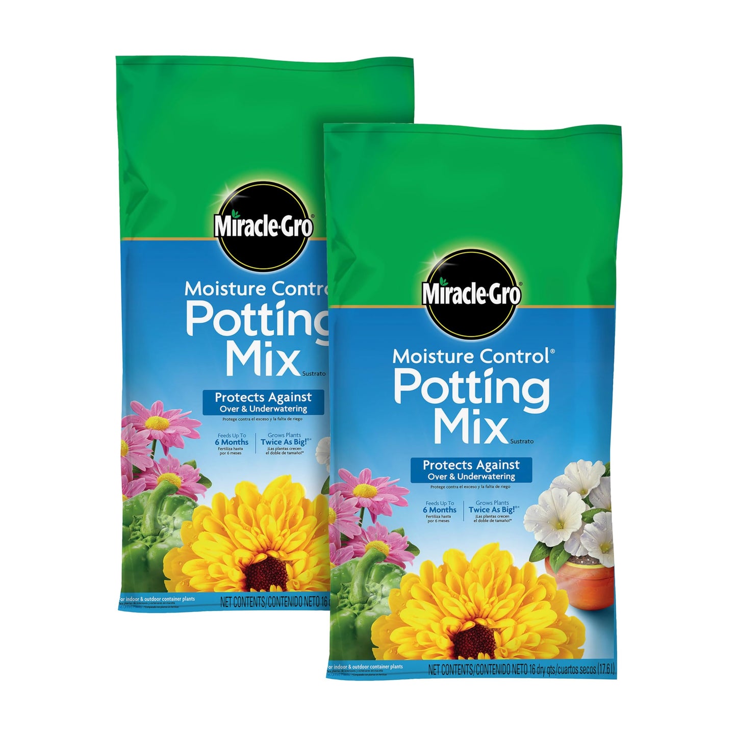 Miracle-Gro Moisture Control Potting Mix, For Container Plants, Protects against Over- and Under-Watering, 8 qt., 2-Pack