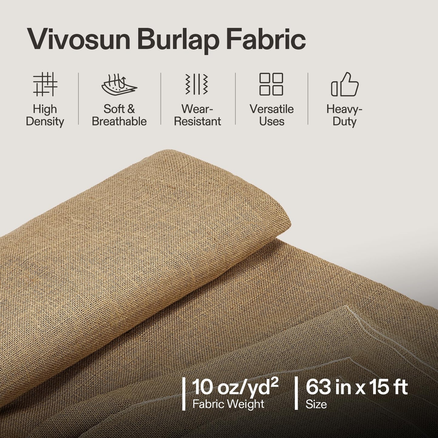 VIVOSUN 40 in x 13 ft Burlap Fabric, High Density Natural Jute Fiber, Multipurpose Burlap for Gardening, Outdoor Plant Care, Weed Barrier, DIY Crafts, and Decoration