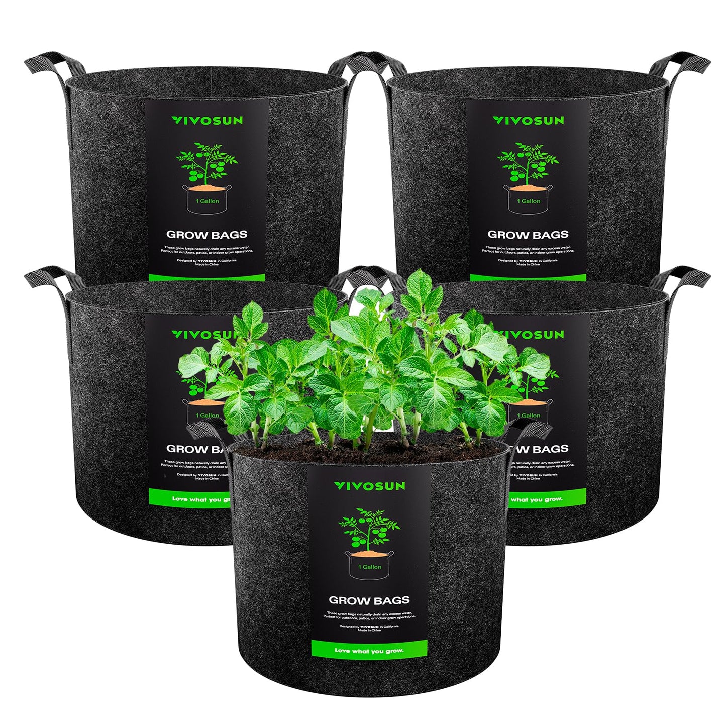 VIVOSUN 5-Pack 3 Gallon Plant Grow Bags Heavy Duty Thickened Nonwoven Fabric Pots with Handles