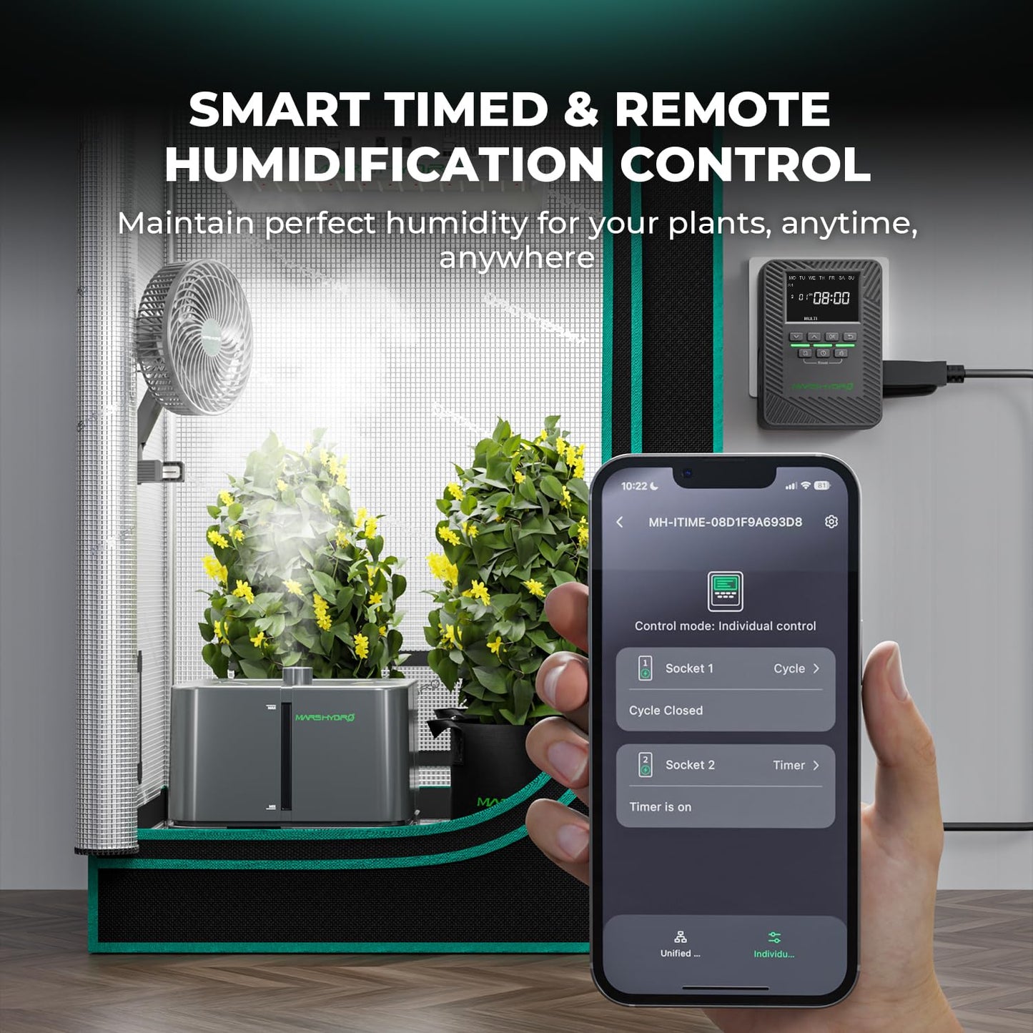 MARS HYDRO Plant Humidifier 5L,with Adjustable Humidity,Timer Function,Ultrasonic Precise and Silent Operation,No-Leak Seal for Grow Tent,Indoor Planting,Greenhouse,Bedroom