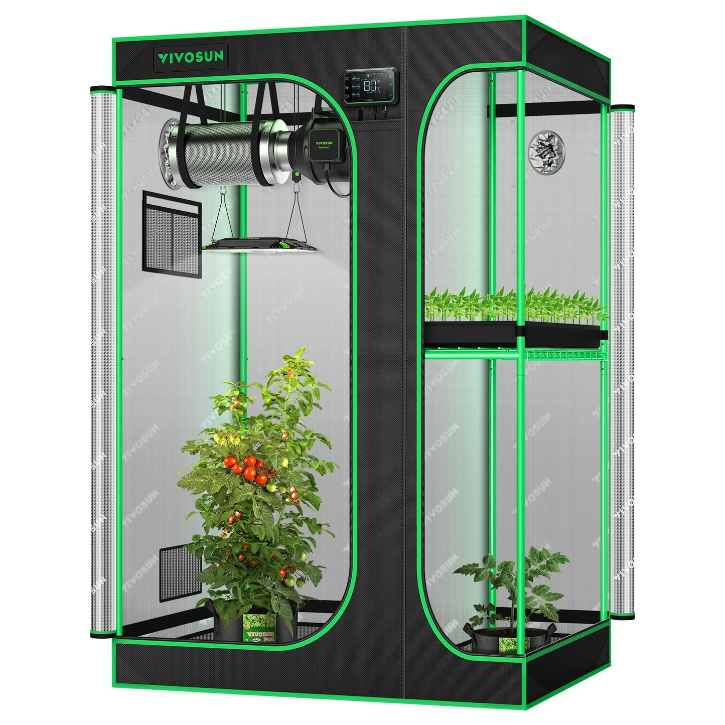 VIVOSUN D948 2-in-1 9x4 Grow Tent, 108"x48"x80" High Reflective Mylar with Multi-Chamber and Floor Tray for Hydroponic Indoor Plant