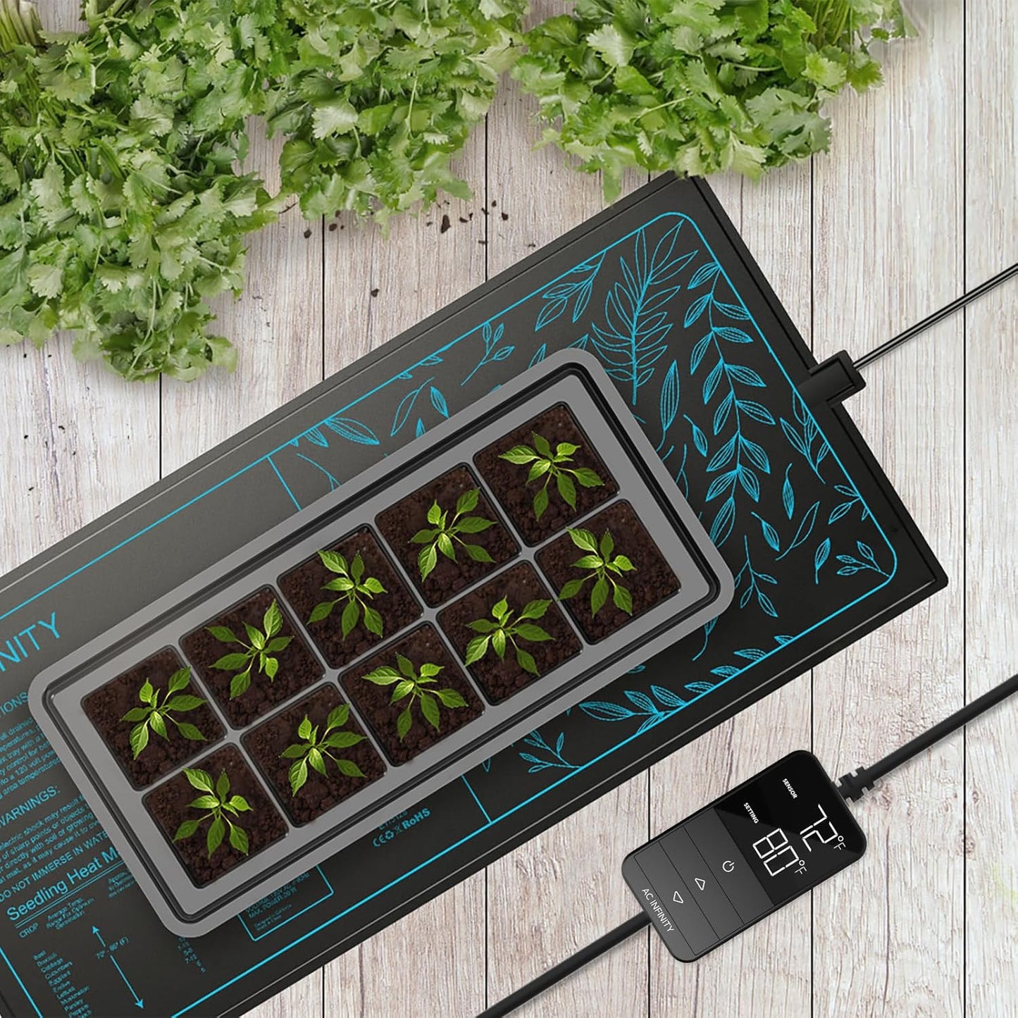 AC Infinity SUNCORE H7, Seedling Mat 48” x 20.75” with Digital Thermostat Controller for Exact Temperature Levels, Waterproof Heating Pad for Indoor Gardening, Hydroponics, Germination, Cloning