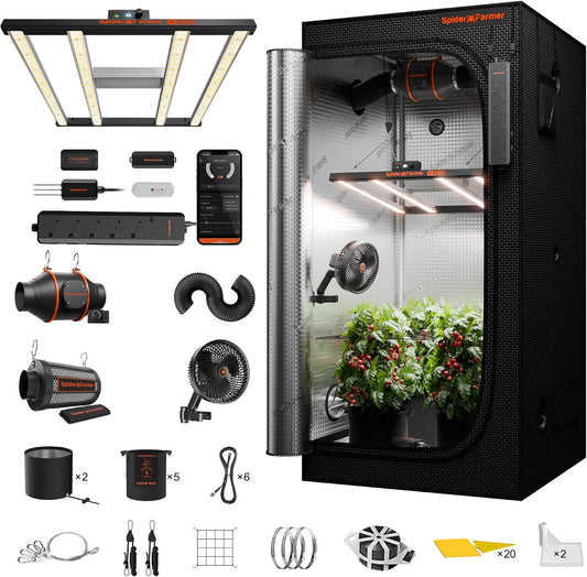 Spider Farmer 3x3x6ft G3000 Complete Grow Tent Kit with GGS AC5 Power Strip