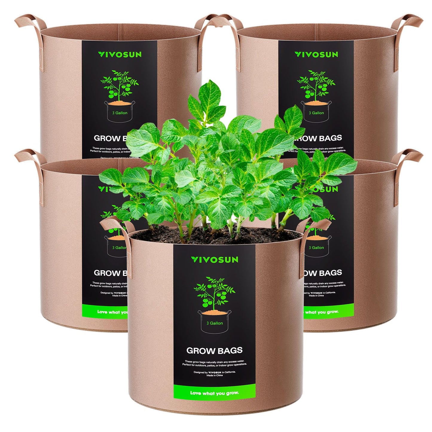 VIVOSUN 5-Pack 3 Gallon Plant Grow Bags Heavy Duty Thickened Nonwoven Fabric Pots with Handles