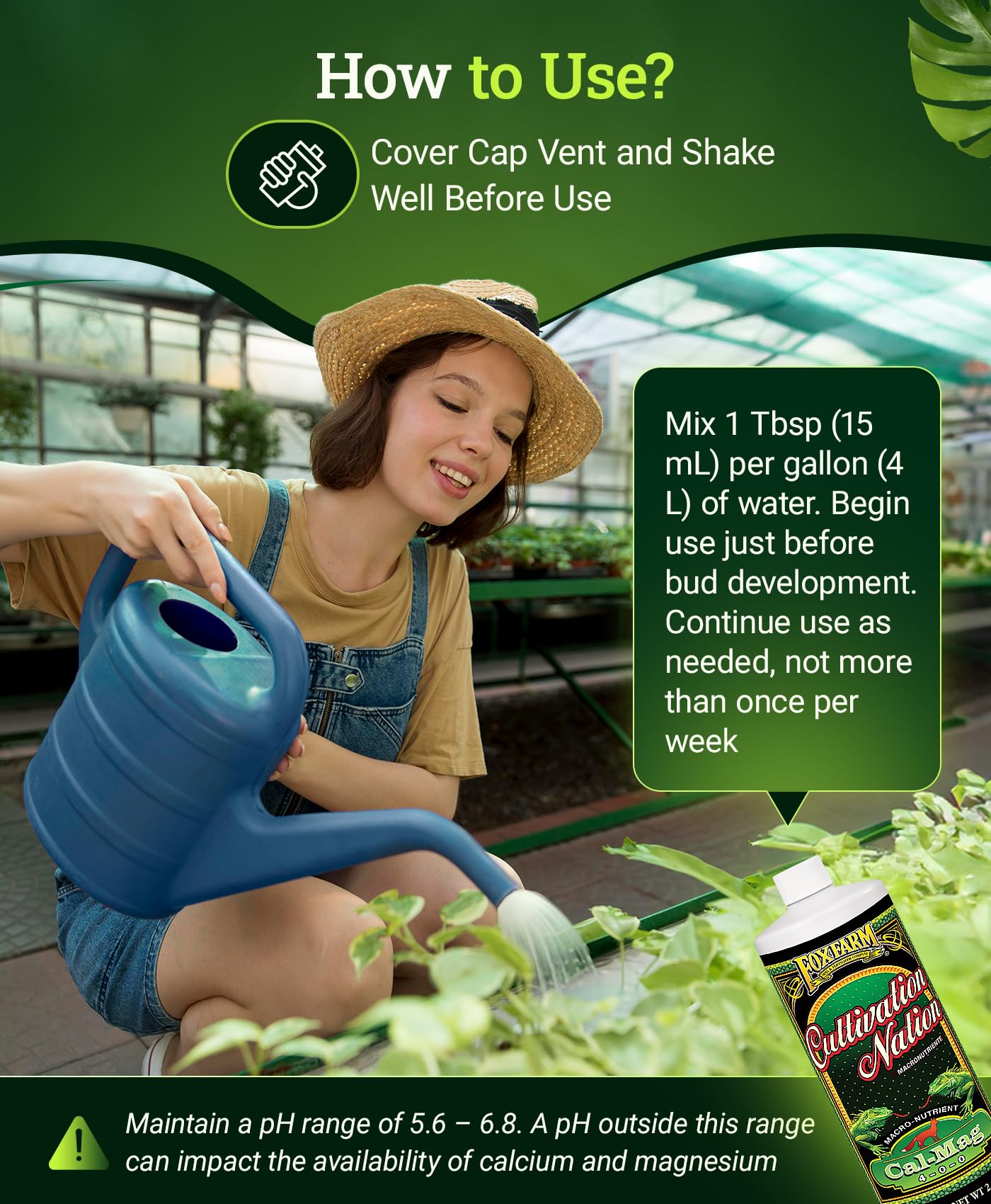 Fox Farm Cultivation Nation Cal-Mag Supplement - Formula with 3% Calcium & 1% Magnesium for Flowering & Fruiting, Ideal for Hydroponics, Soil, & All Growing Environment, NPK 4-0-0 (1 Quart)