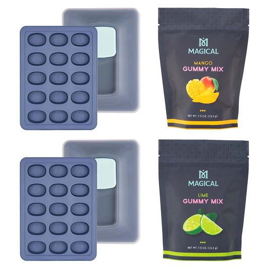 Magical Butter Gummy Mix & Silicone Mold Kit – Mango & Watermelon Normal Mix with 10 mL Gummy Mold – Fruity Gelatin Powder Candy Making Set