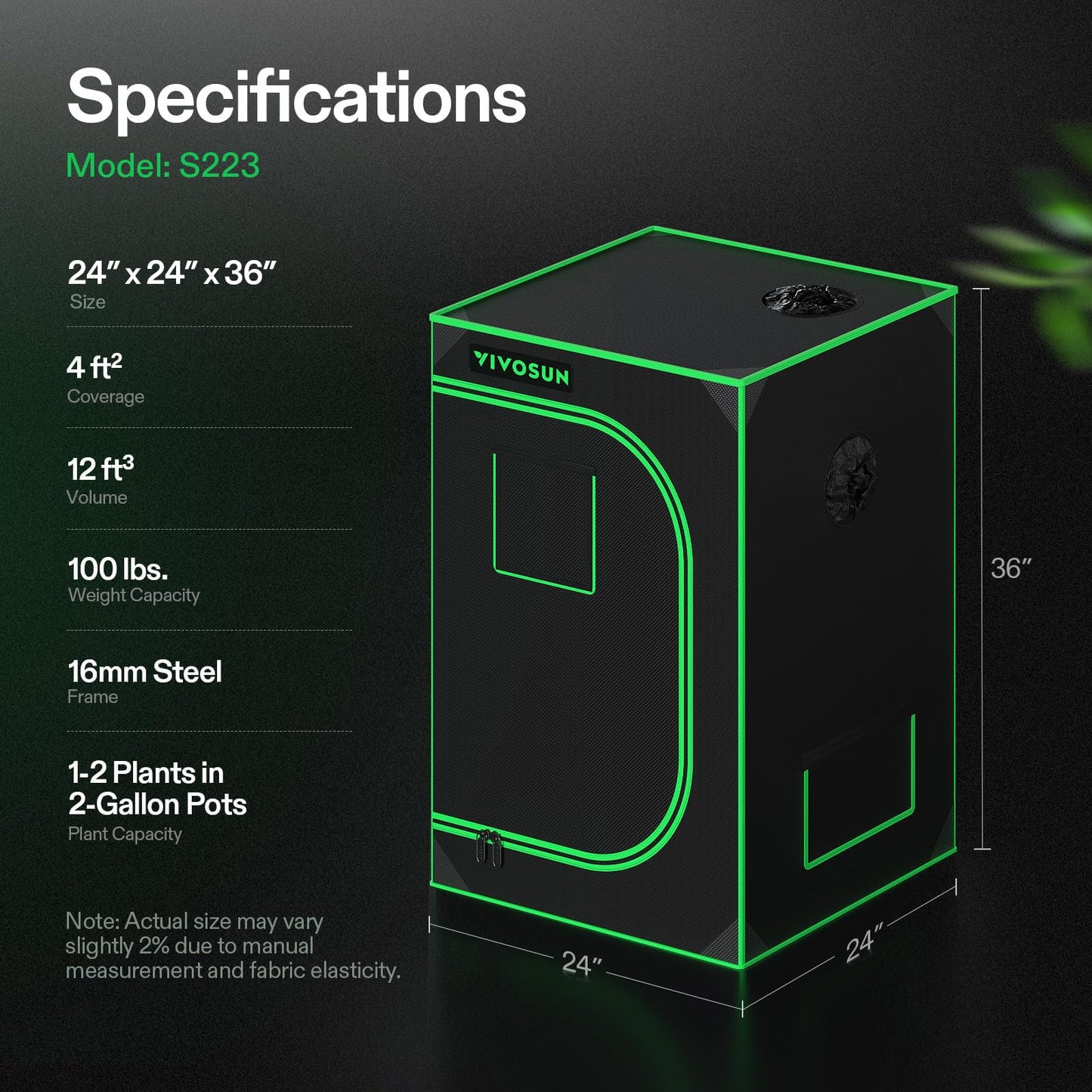 VIVOSUN S448 4x4 Grow Tent, 48"x48"x80" High Reflective Mylar with Observation Window and Floor Tray for Hydroponics Indoor Plant for VS4000/VSF4300