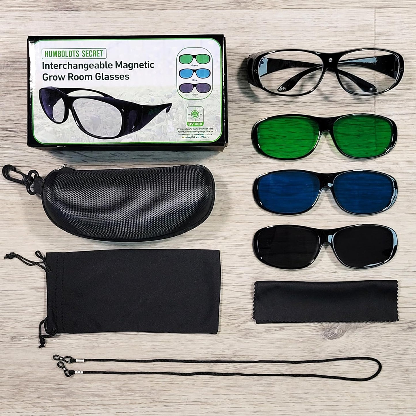 Humboldts Secret Indoor LED Grow Room Glasses | Grow Light Glasses LED Protection From Full Spectrum, Red/Blue, & Yellow Lights | Interchangeable Magnetic Sunglasses With UVA/UVB Blocking Protection