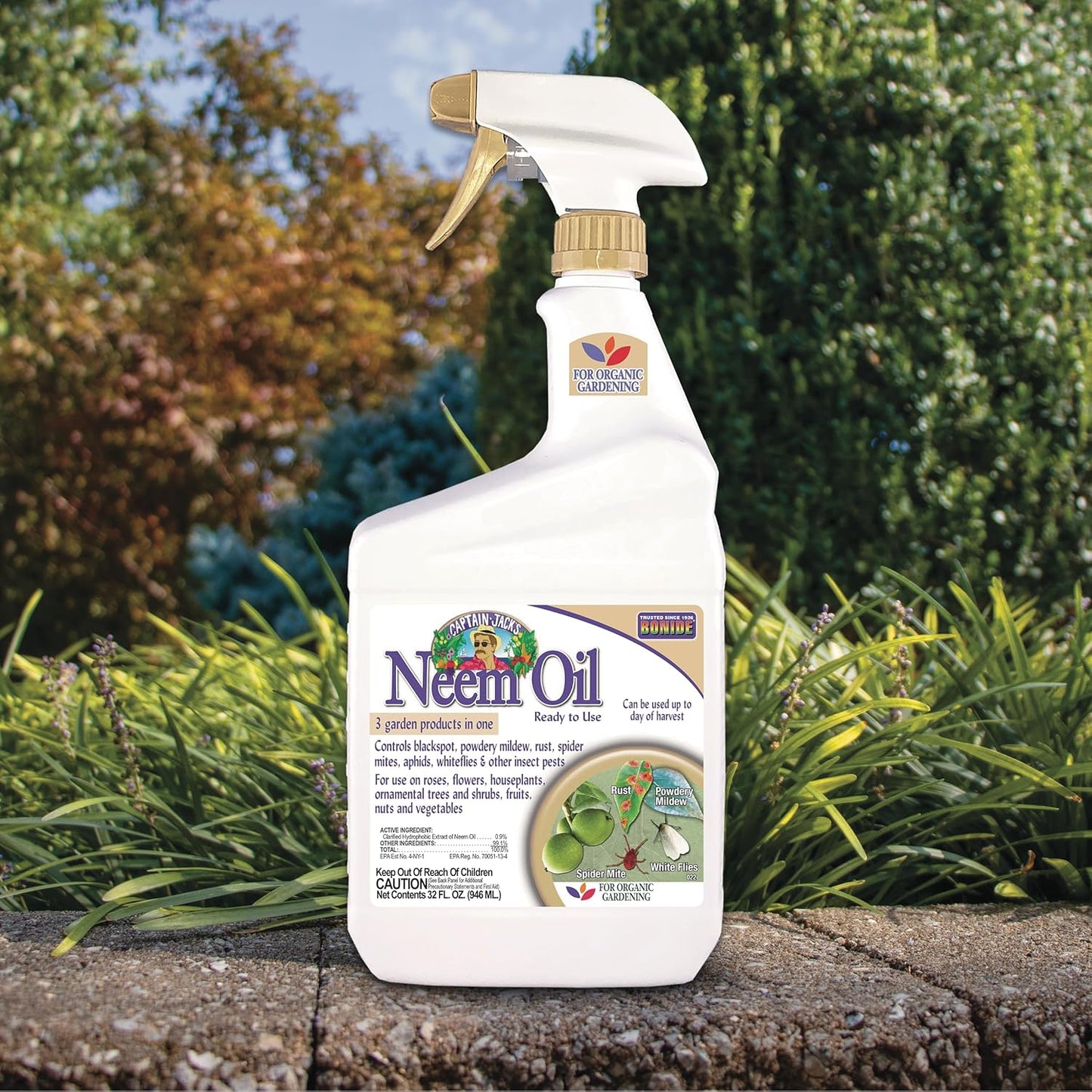 Bonide Captain Jack's Neem Oil, 32 oz Ready-to-Use Spray, Multi-Purpose Fungicide, Insecticide and Miticide for Organic Gardening