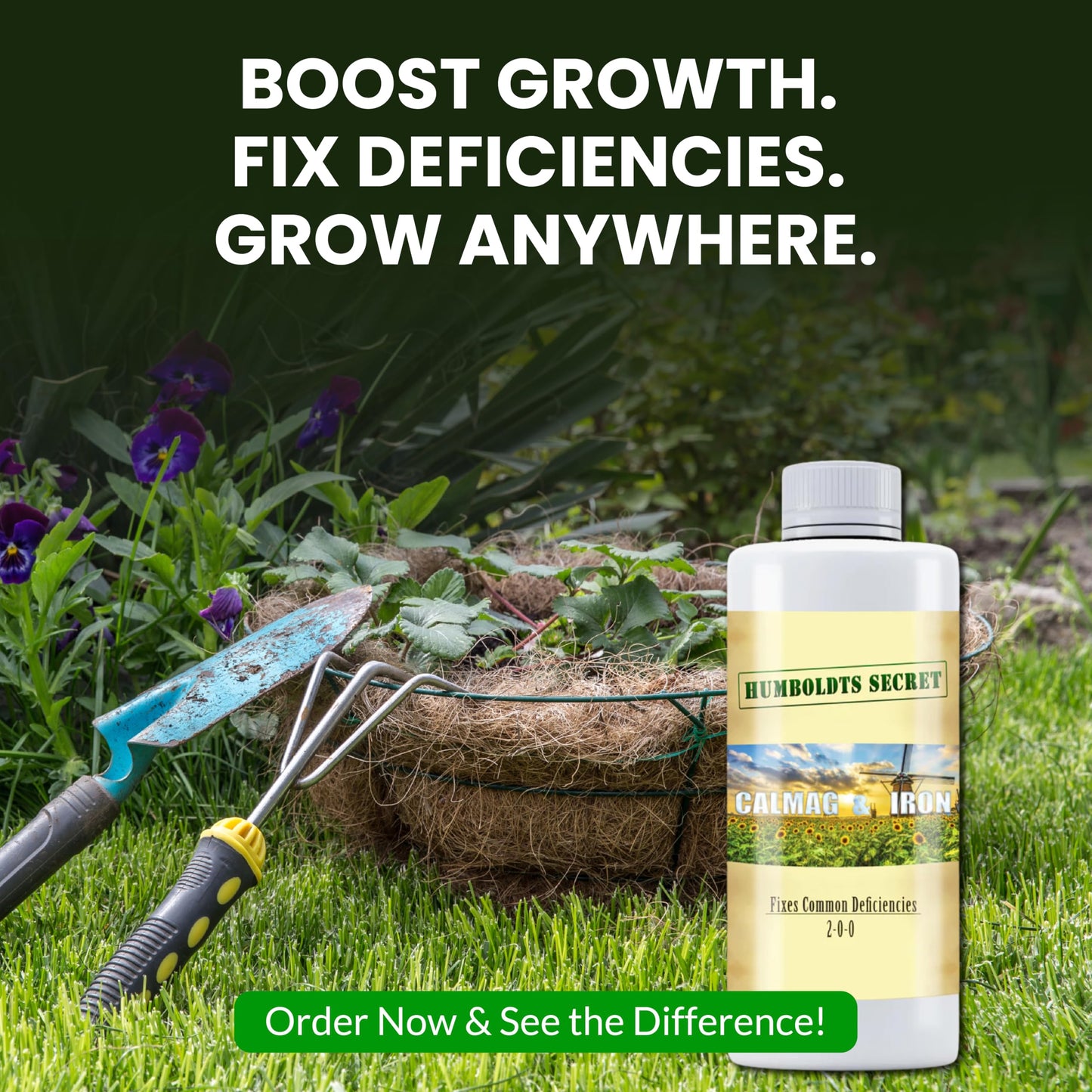 Humboldts Secret CalMag & Iron | Calcium, Magnesium & Chelated Iron Nutrient Fertilizer | Hydroponic Supplies for Vegetative & Flowering Growth in Soil, Coco, Hydroponics or RO Water | 32 Ounce