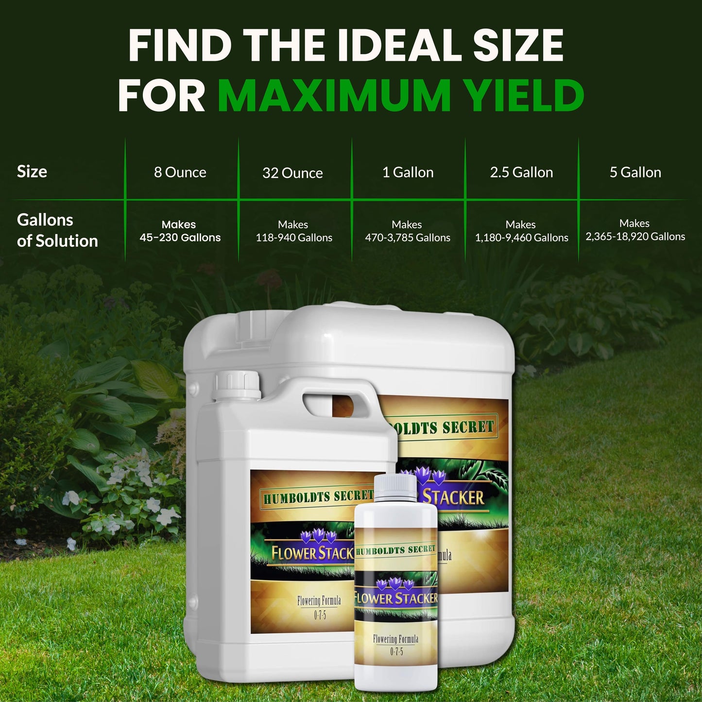 Humboldts Secret Flower Stacker | 0-7-5 Bloom Booster with Vitamin B1 | High Phosphorus Potassium Flowering Nutrients | Potting Soil Hydroponics Coco | Indoor & Outdoor Plants | 32 Ounce