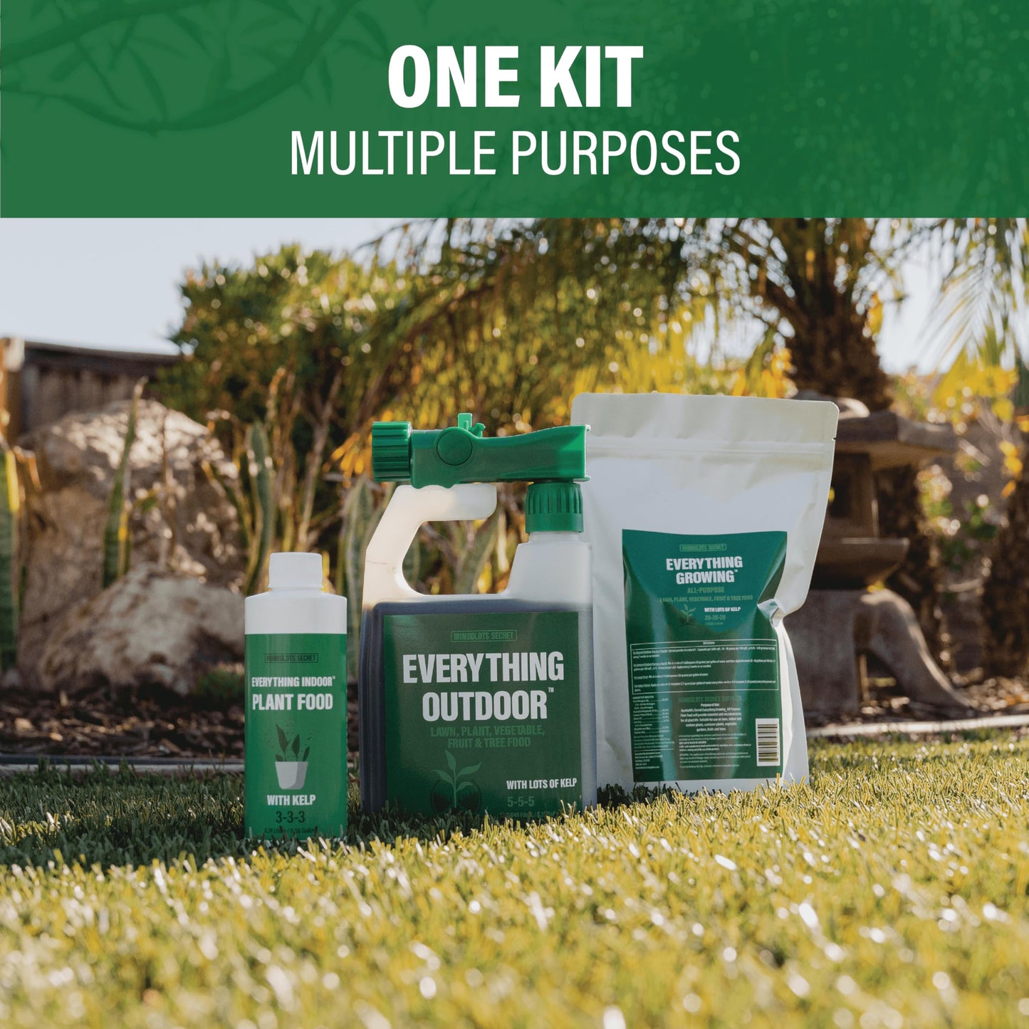 Humboldts Secret Everything Kit 3-in-1 NPK Nitrogen Phosphorus Potassium with Kelp - Everything Indoor Plant Food 3-3-3, Everything Outdoor 5-5-5, and Everything Growing 20-20-20 (The Everything Kit)