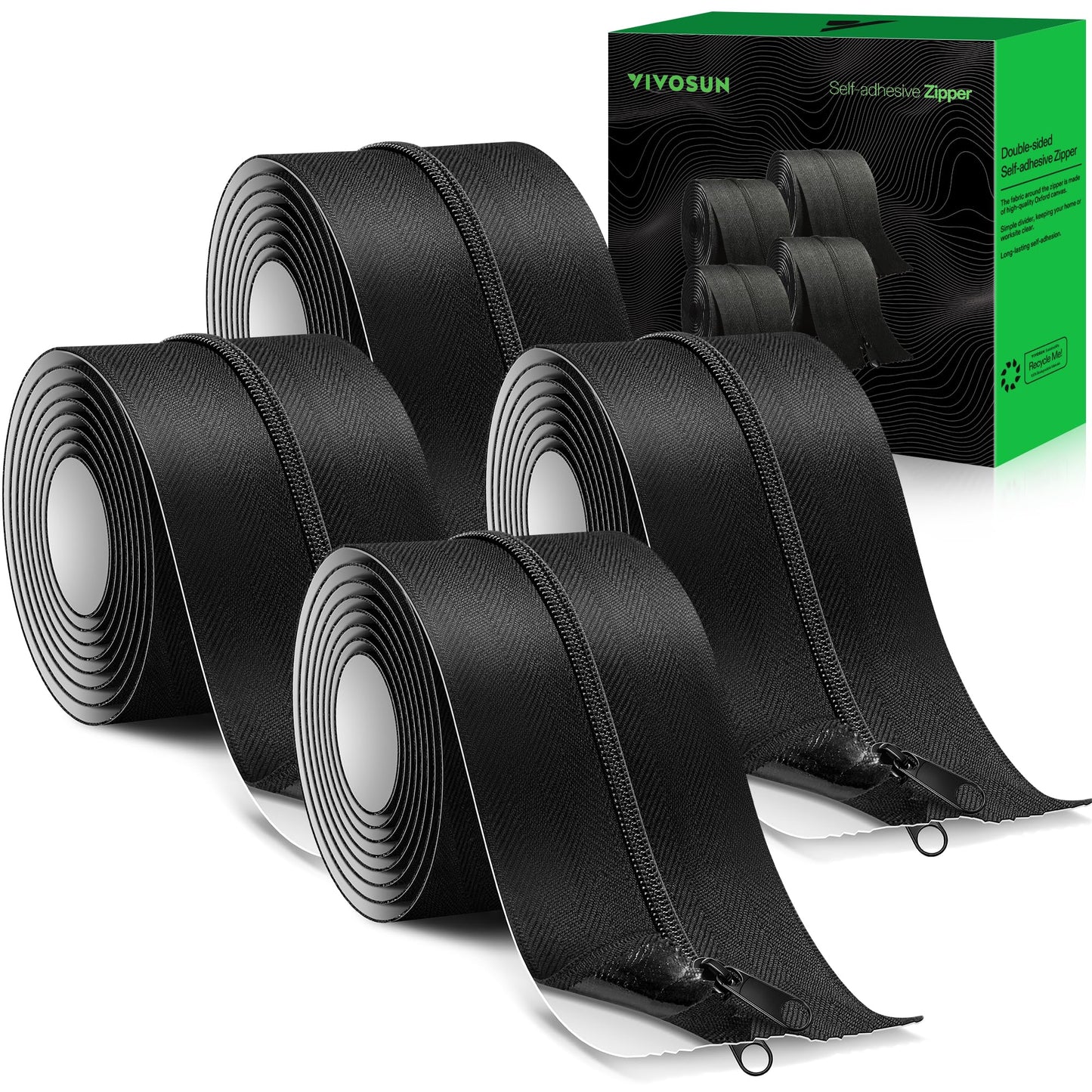 VIVOSUN 1-Pack Self Adhesive Zipper Door for Debris Barriers, 3In. x 7Ft. Peel & Stick, Heavy-Duty & Double-Sided Zipper for Tarp, Greenhouse, Indoor Outdoor Tent, Black